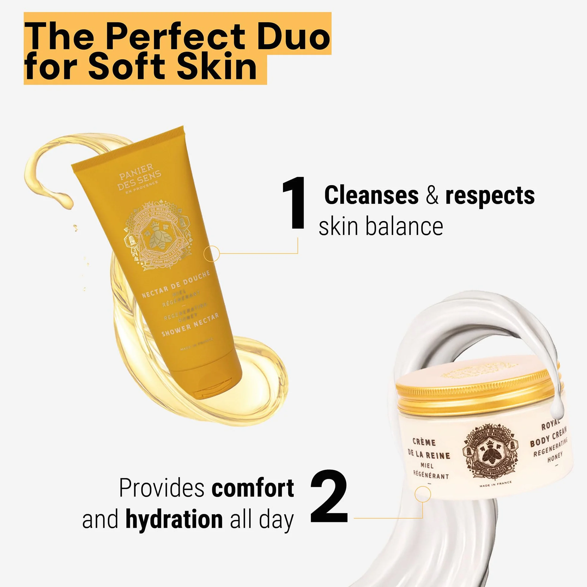 Panier des Sens Bagnoschiuma Docciaschiuma Nettare Doccia con Miele Bio 96% Ingredienti Naturali Vegano 250ml