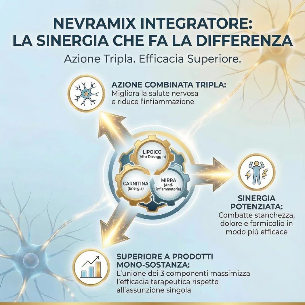 NEVRAMIX Integratore Acido Alfa Lipoico, Carnitina e Mirra per Benessere Sistema Nervoso 20 Compresse