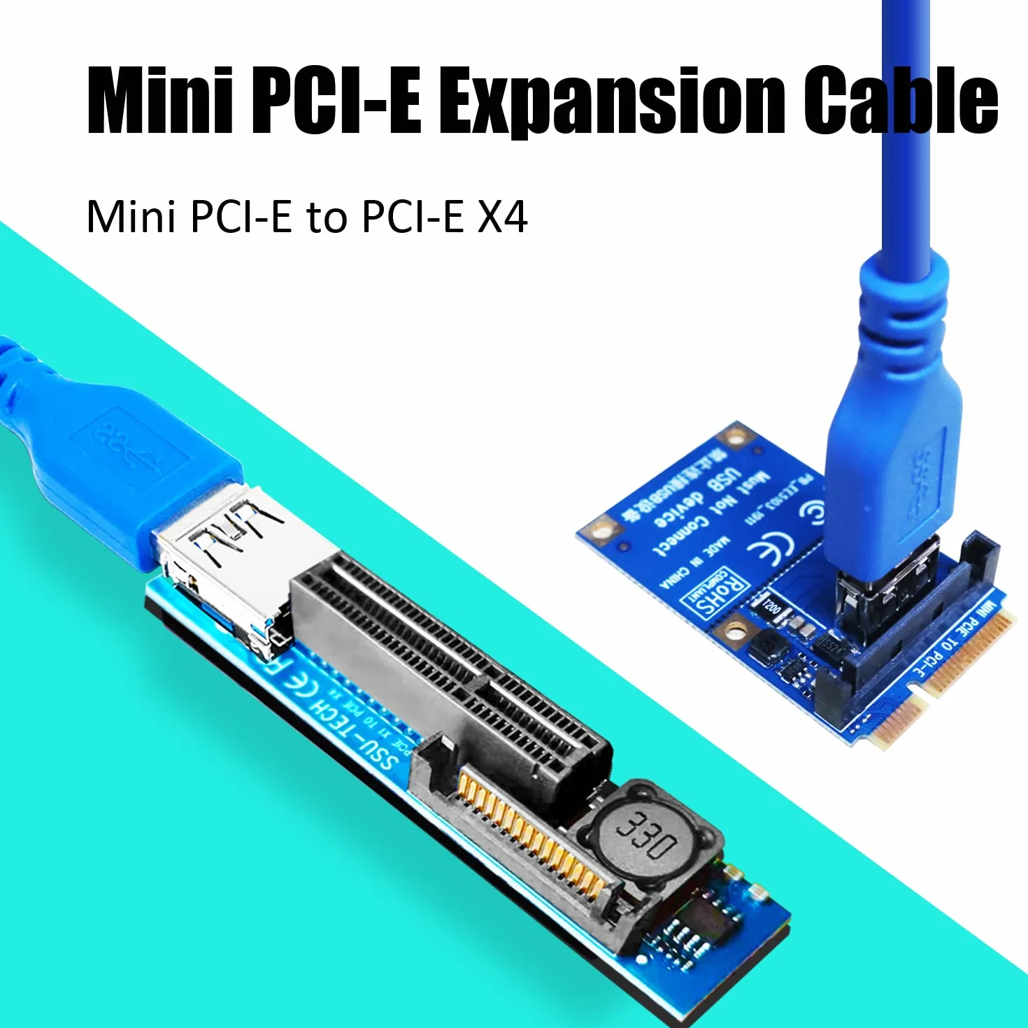 GLOTRENDS UEX105 600 mm da Cavo Riser da Mini PCie a X4 (velocità PCie 3.0 X1), per scheda WiFi, M.2, USB e audio