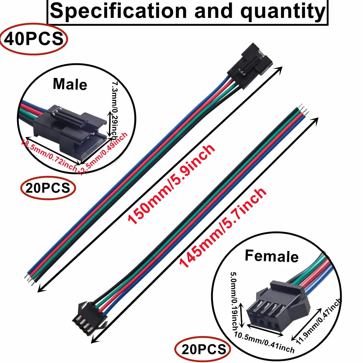 HUAZIZ 20 Pairs 15 cm JST SM 4-Pin Plug Maschio a Femmina Cavo EL Cavo Adattatore, 22 AWG JST 4-Pin Adattatore Micro Elettrico Spina Connettore Maschio e Femmina