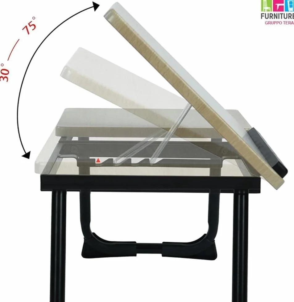 BAKAJI Tavolino Vassoio Colazione da Letto Divano Tavolo Porta Tablet Notebook PC Laptop Struttura in Metallo Pieghevole Leggio Piano in Legno Inclinabile Dimensione 65 x 30 cm (Nero)