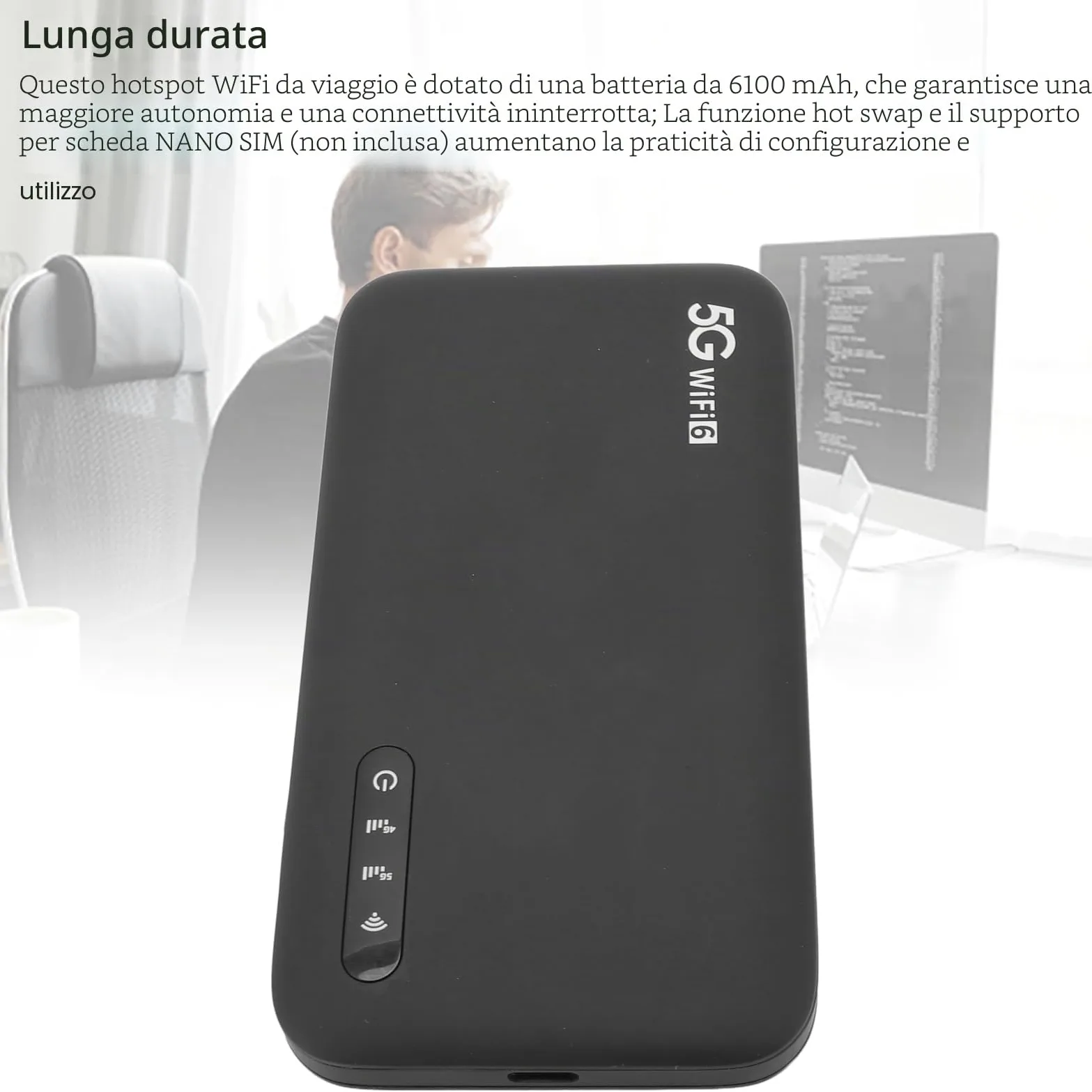 5G Mobile Hotspot WiFi 6, Router Portatile 5G con Slot per Schede SIM, Supporto a 16 Dispositivi da 6100 MAh, Dispositivi Internet Portatili per Viaggi e Utilizzo Domestico