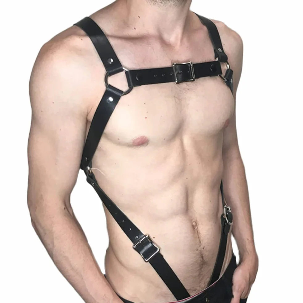 Imbracatura per il Corpo in Pelle da Uomo Cintura Harness Regolabile