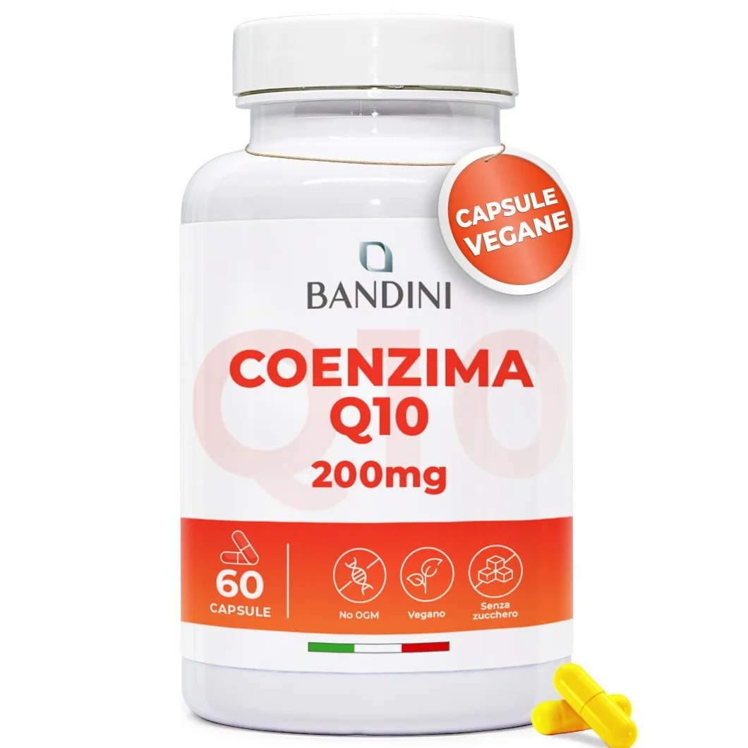 Bandini Coenzima Q10 200mg 60 Capsule Vegane Ubiquinone Puro Coq10 Fermentato Naturalmente Alto Dosaggio Alta Biodisponibilità