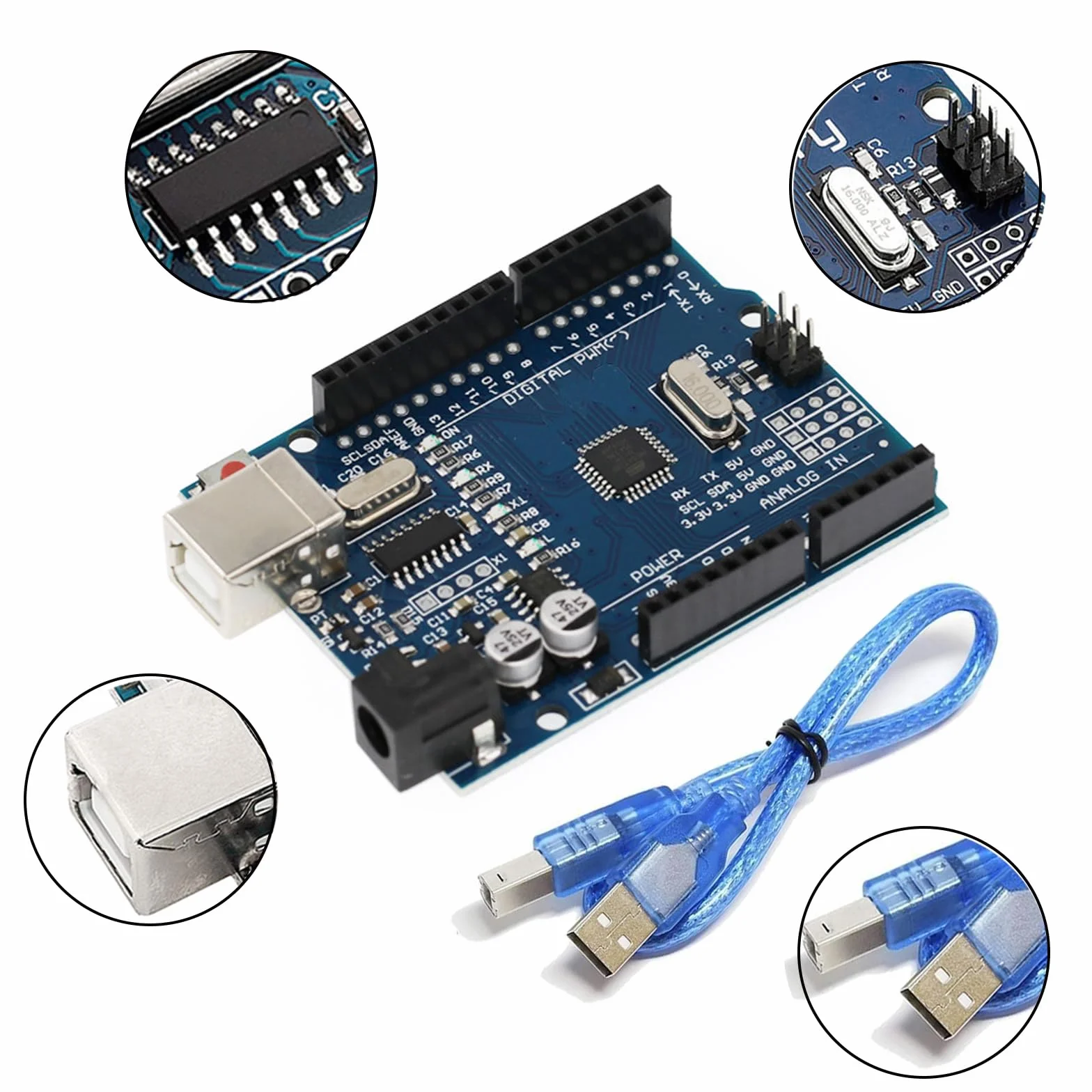 GERUI 2 x schede microcontrollore con cavo USB, A16U2 Compatibile con progetti IDE Arduino Conforme RoHS - incl. cavo USB
