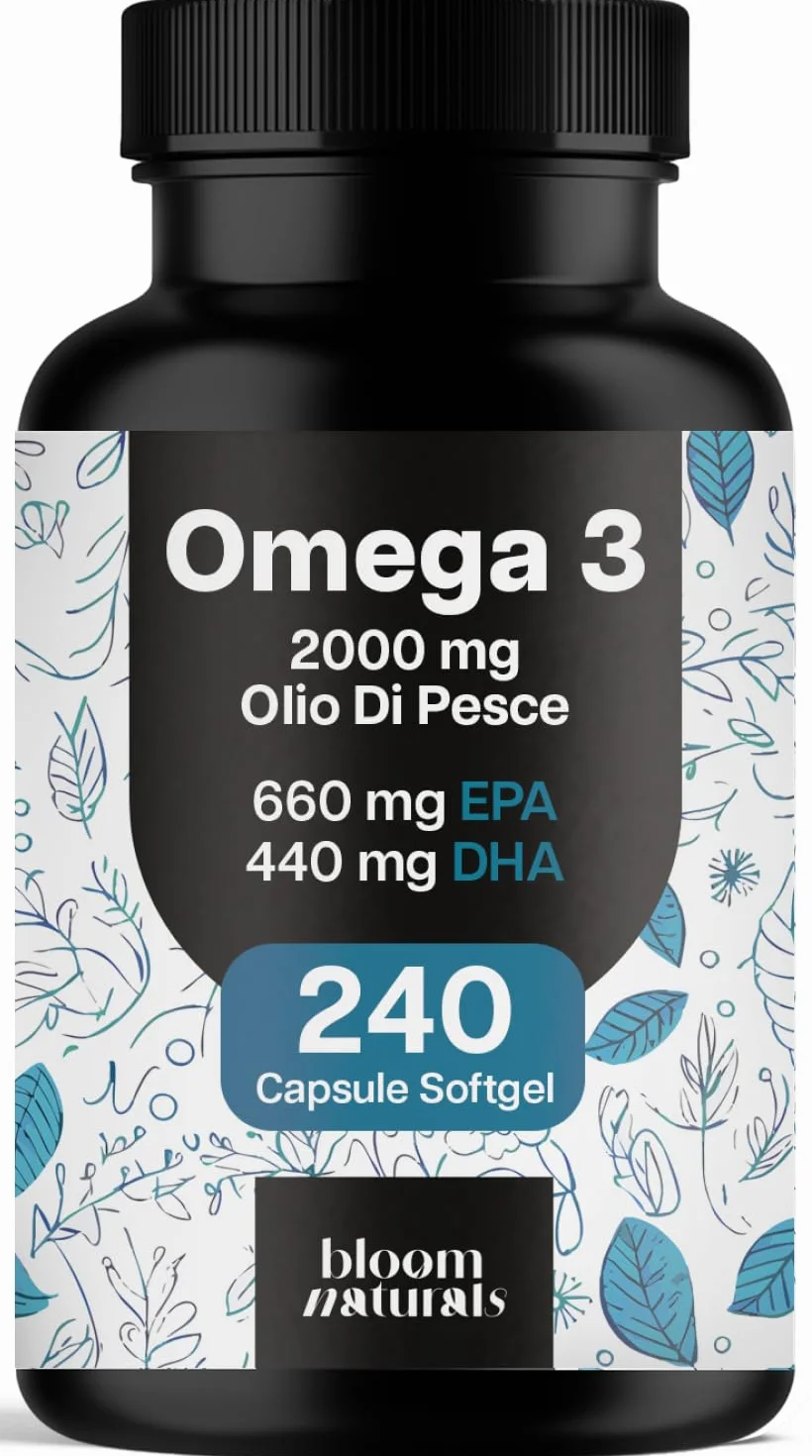 Omega 3 2000 mg 240 Capsule Softgel Alta Concentrazione Olio di Pesce EPA 660 mg DHA 440 mg Integratore Alimentare