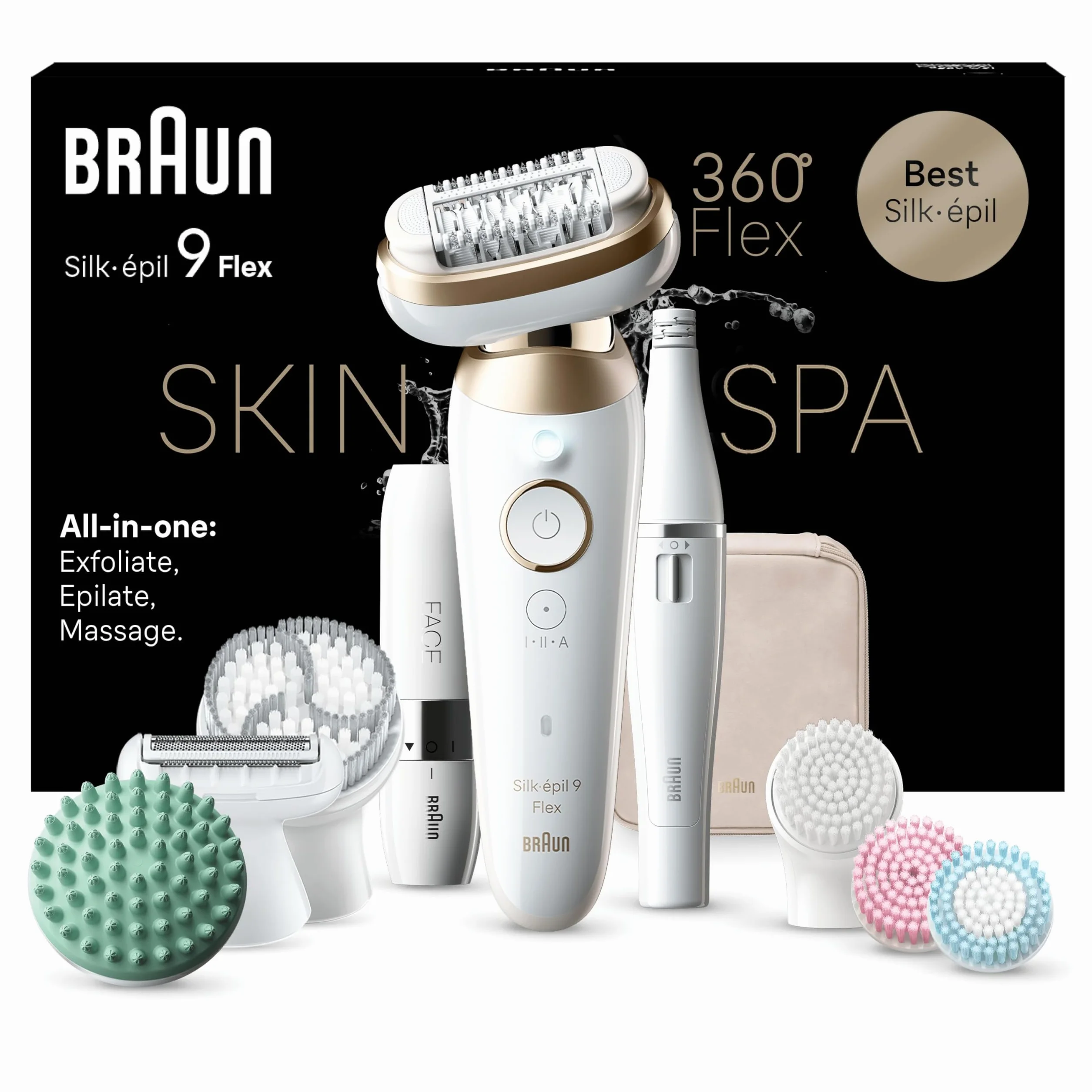 Braun Silk-Épil 9 Flex Skinspa Epilatore Elettrico Donna Wet & Dry, Bianco/Oro, 9-681 3d