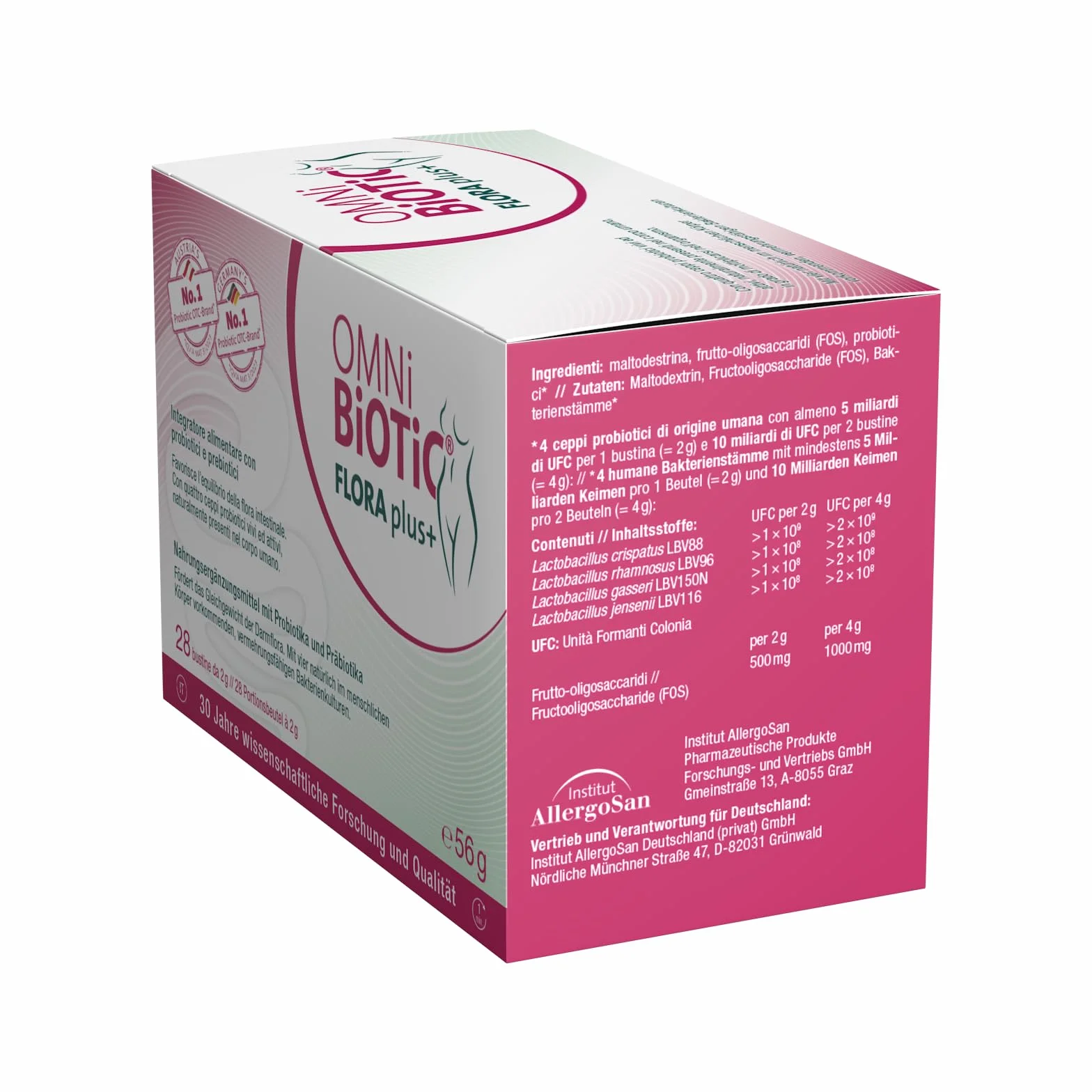 OMNi BiOTiC FLORA plus+ Integratore Alimentare Probiotici Prebiotici Polvere Vegano Senza Glutine 28 Bustine da 2 g