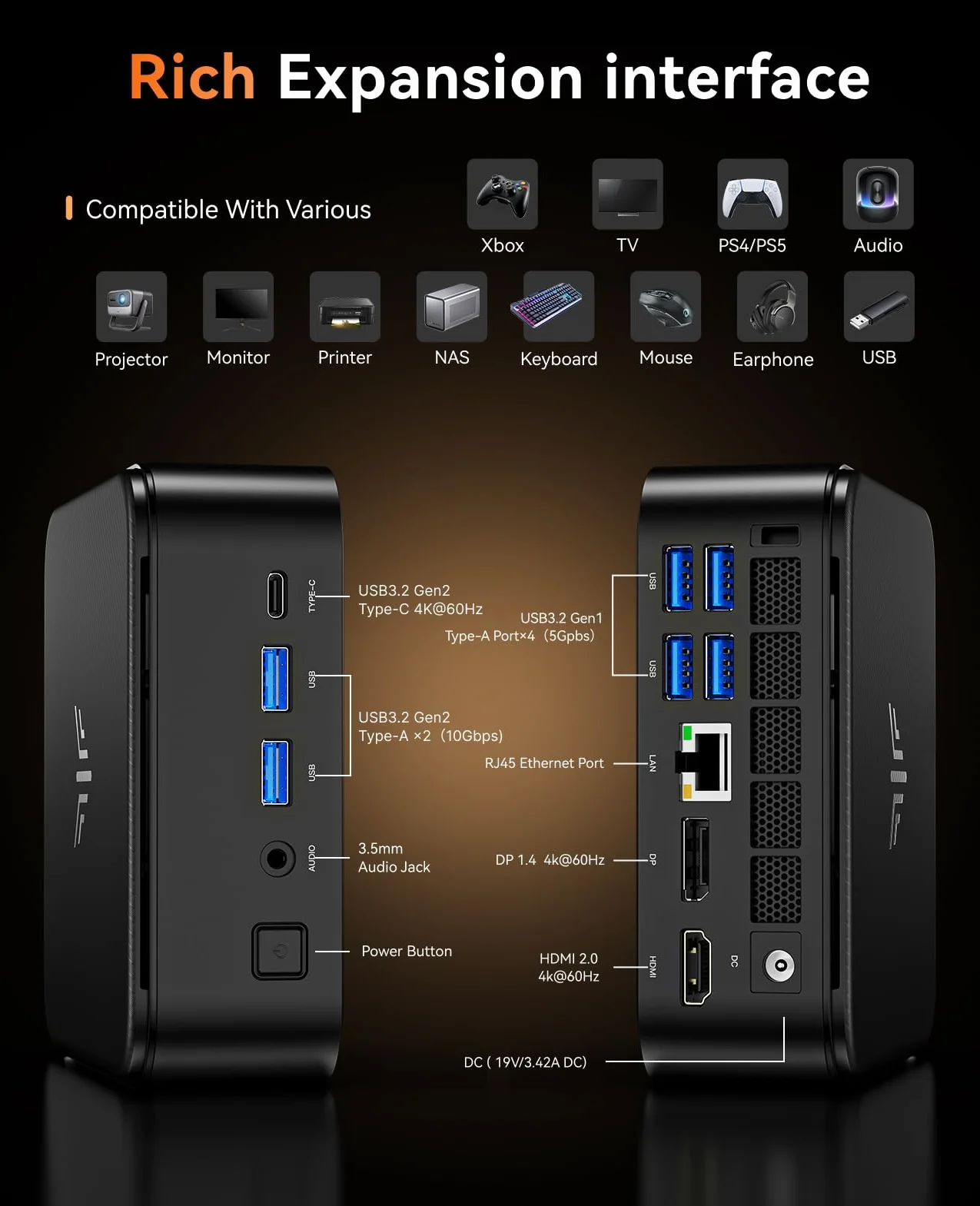 NiPoGi E3B AMD Ryzen 5 7430U 16GB LPDDR4X 512GB SSD Mini Desktop Computer Radeon RX Vega 7 4K Triplo Display DP HDMI Type C WiFi 6 BT5.2 Micro Gaming PC