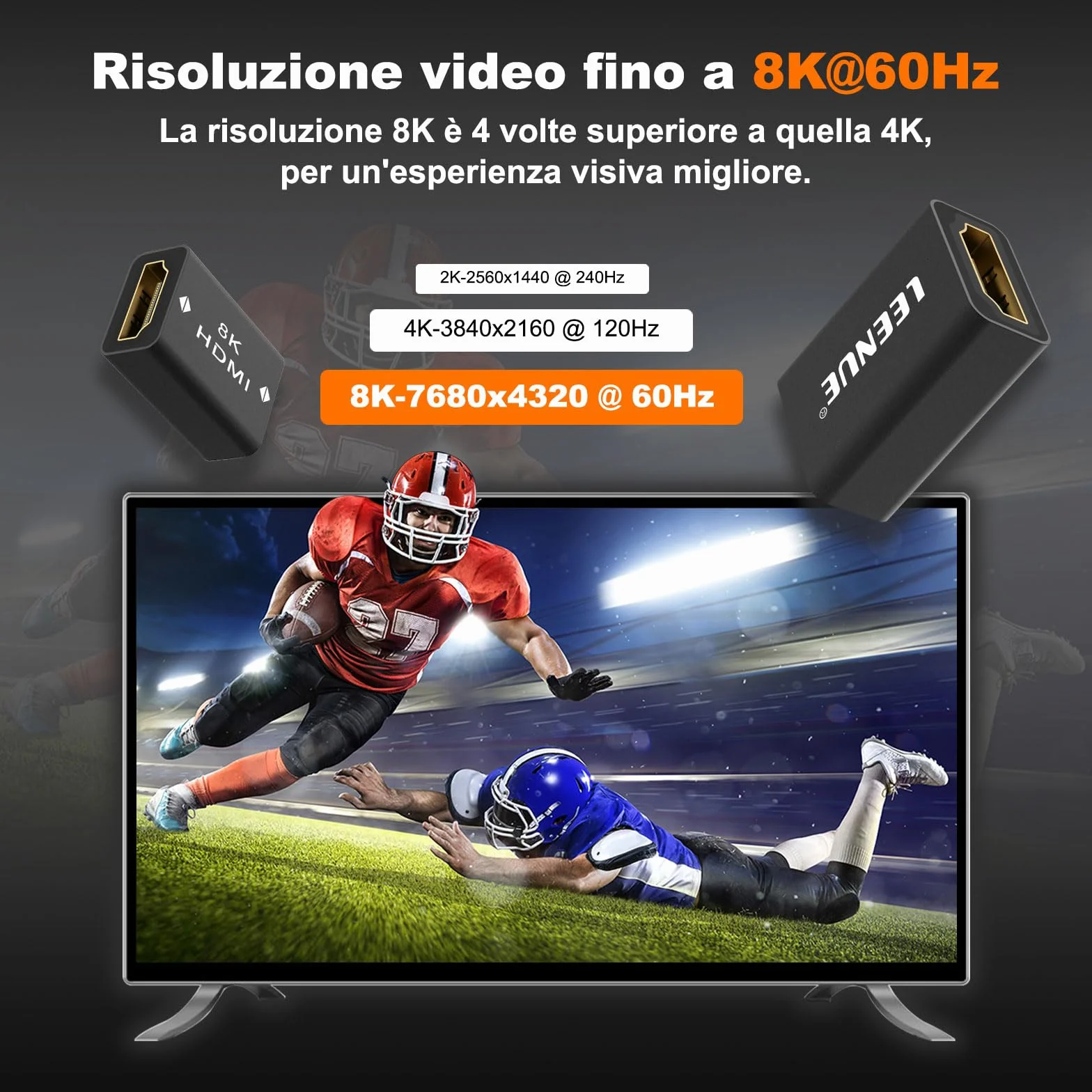Adattatore HDMI 8K, prolunga HDMI 2.1, connettore femmina a femmina, supporto adattatore 8K@60Hz, 4K@120Hz UHD HDR eARC 3D Dolby, per laptop, HDTV, PC, monitor, Roku TV, 1 pezzo