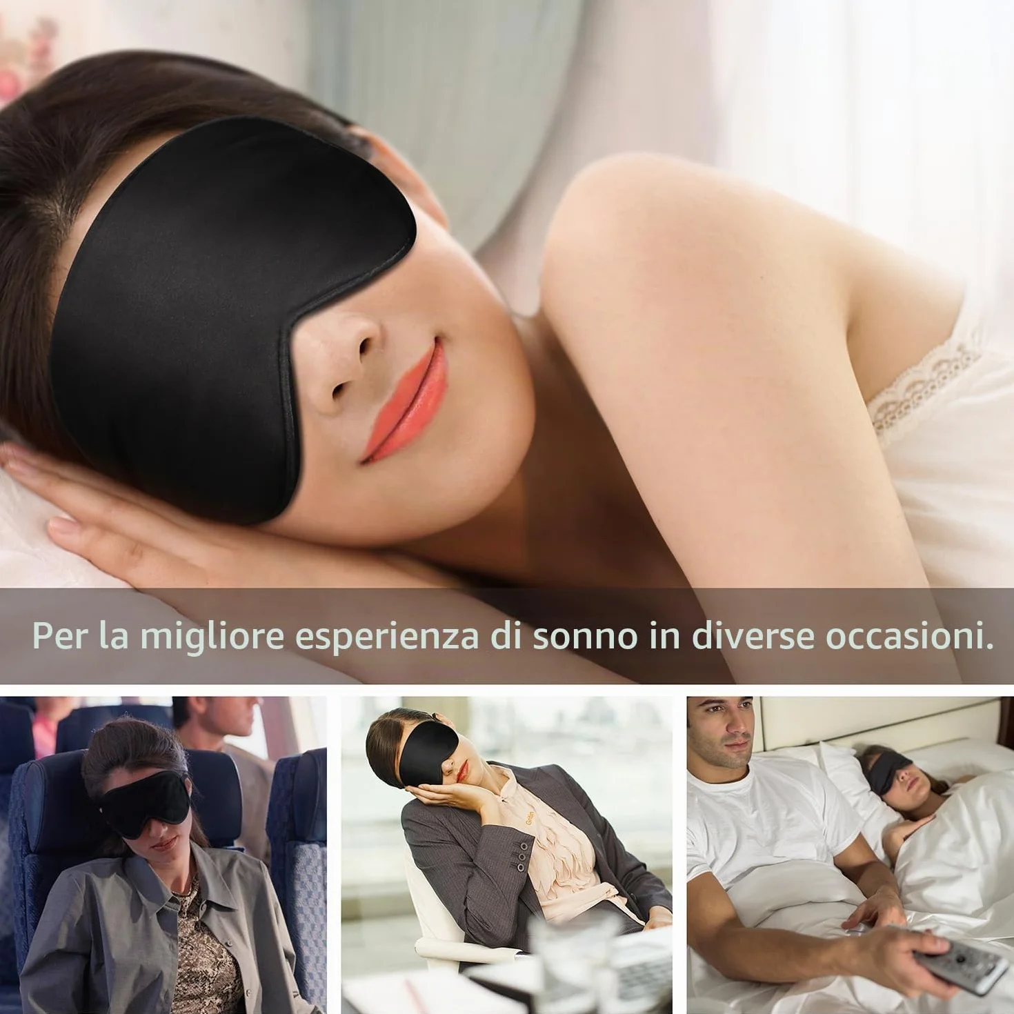 Gritin Mascherina per Dormire in 100% Seta Naturale Pura con Tappi per Orecchie e Cinghia Regolabile