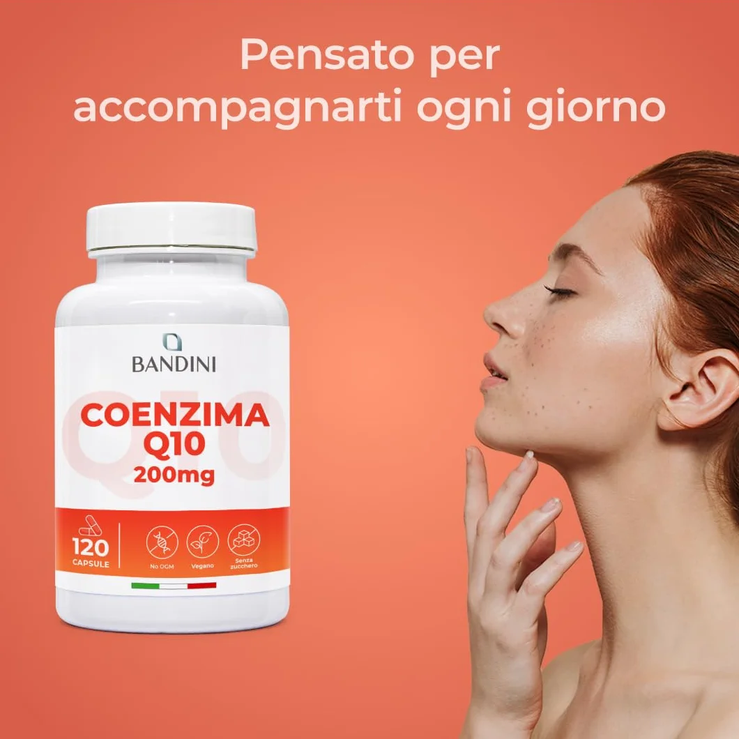 Bandini Coenzima Q10 200mg 120 Capsule Vegane Ubiquinone Puro Coq10 Fermentato Naturalmente Alto Dosaggio
