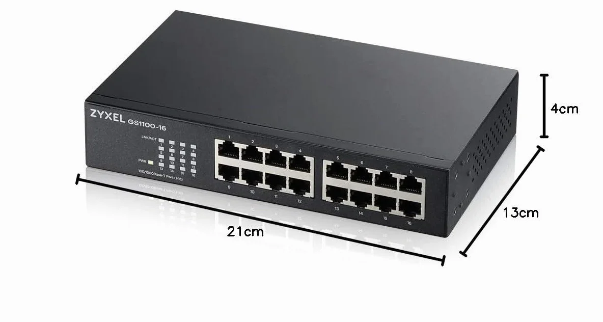 Zyxel Switch Unmanaged, 16 porte Gigabit, Design senza ventole [GS1100-16 v3]