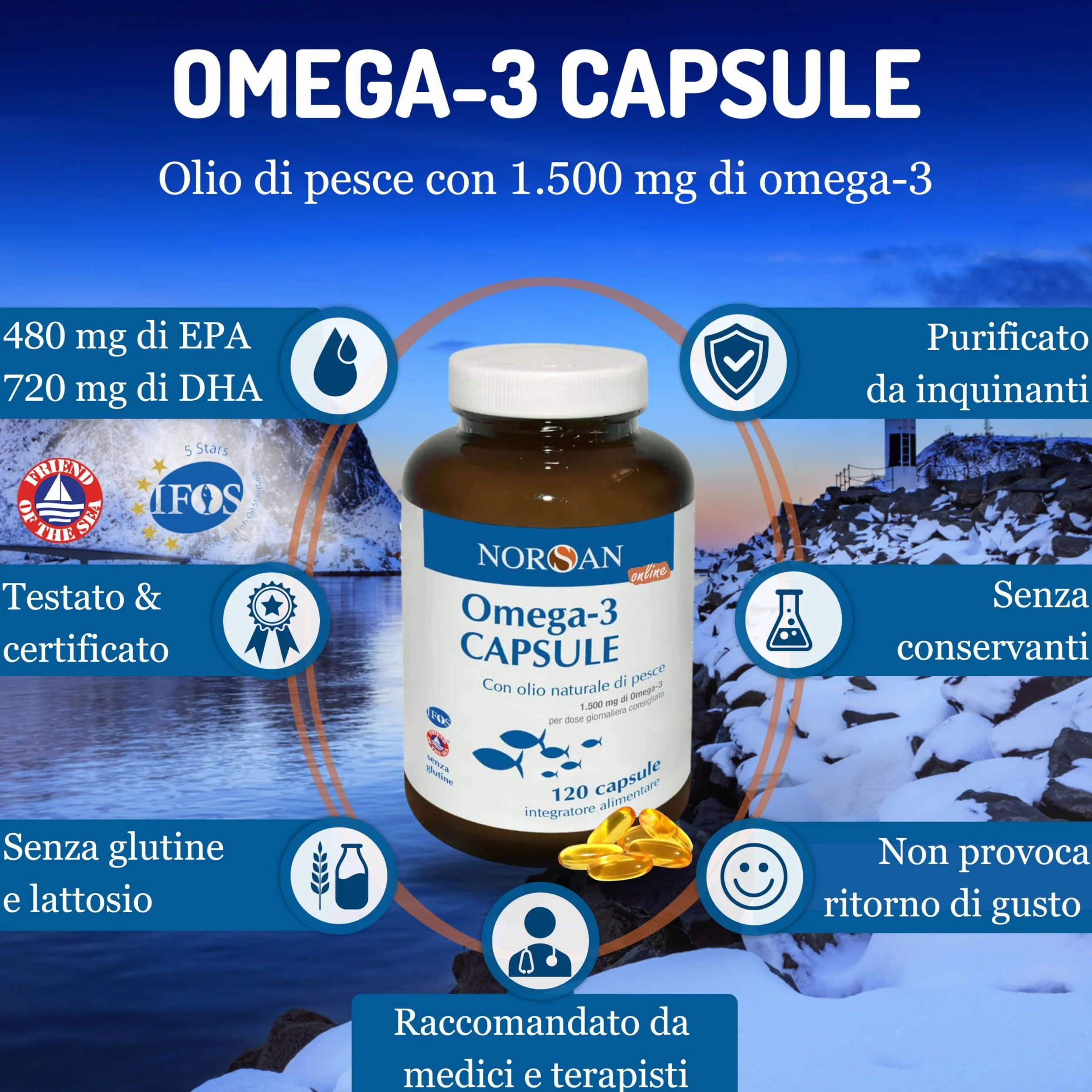 NORSAN Omega 3 Fish Oil Capsule 1x120 pz 1500 mg Ifos Integratore Naturale