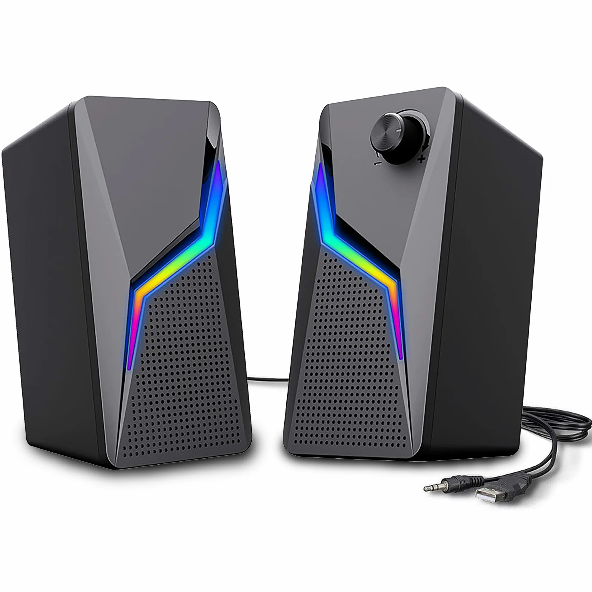 ROSON Altoparlanti per computer, altoparlanti da gioco per PC con bassi e controllo del volume, stereo 2.0 alimentati tramite USB, altoparlanti multimediali AUX da 3,5 mm per laptop/desktop/tablet