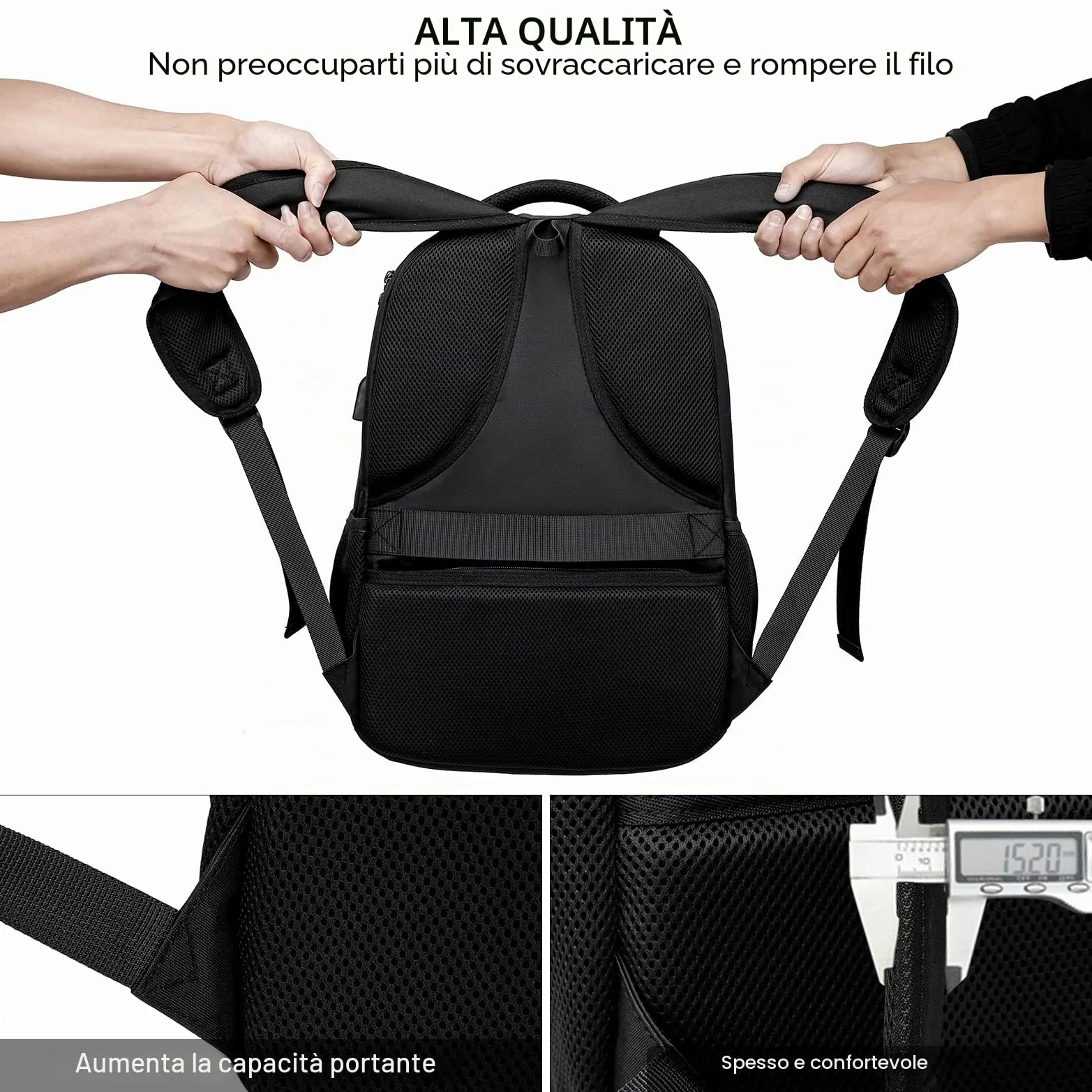 Zaino Uomo, Zaino Scuola Superiore Media Università, Zaino per PC Portatile da 17,3 Pollici con Porta USB, Zaino da Lavoro Impermeabile per Laptop, Viaggio - Regalo per Uomo e Donna, Nero