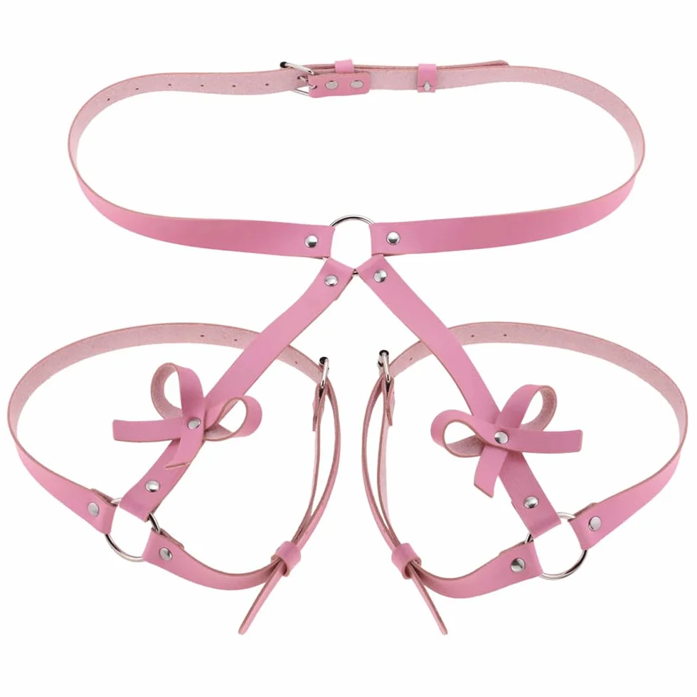 GERRIT Imbracatura corpo pelle manette cinghie cosce punk donna rosa