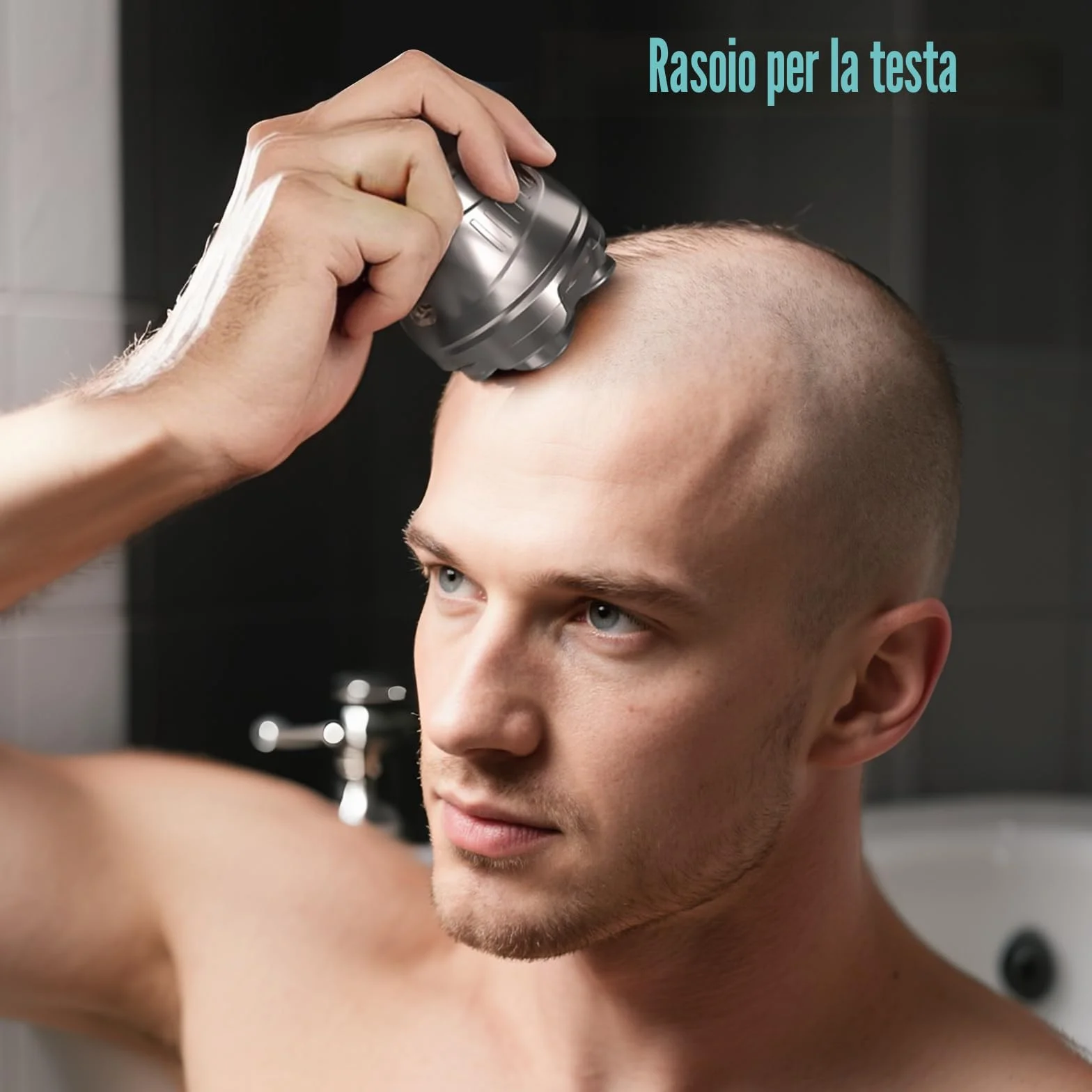 Rasoio Testa Calva Uomo, 5D Rasoio Elettrico 0 mm Impermeabile, Rasoio Capelli Testa Galleggiante Magnetica con Display LED USB-C Argento