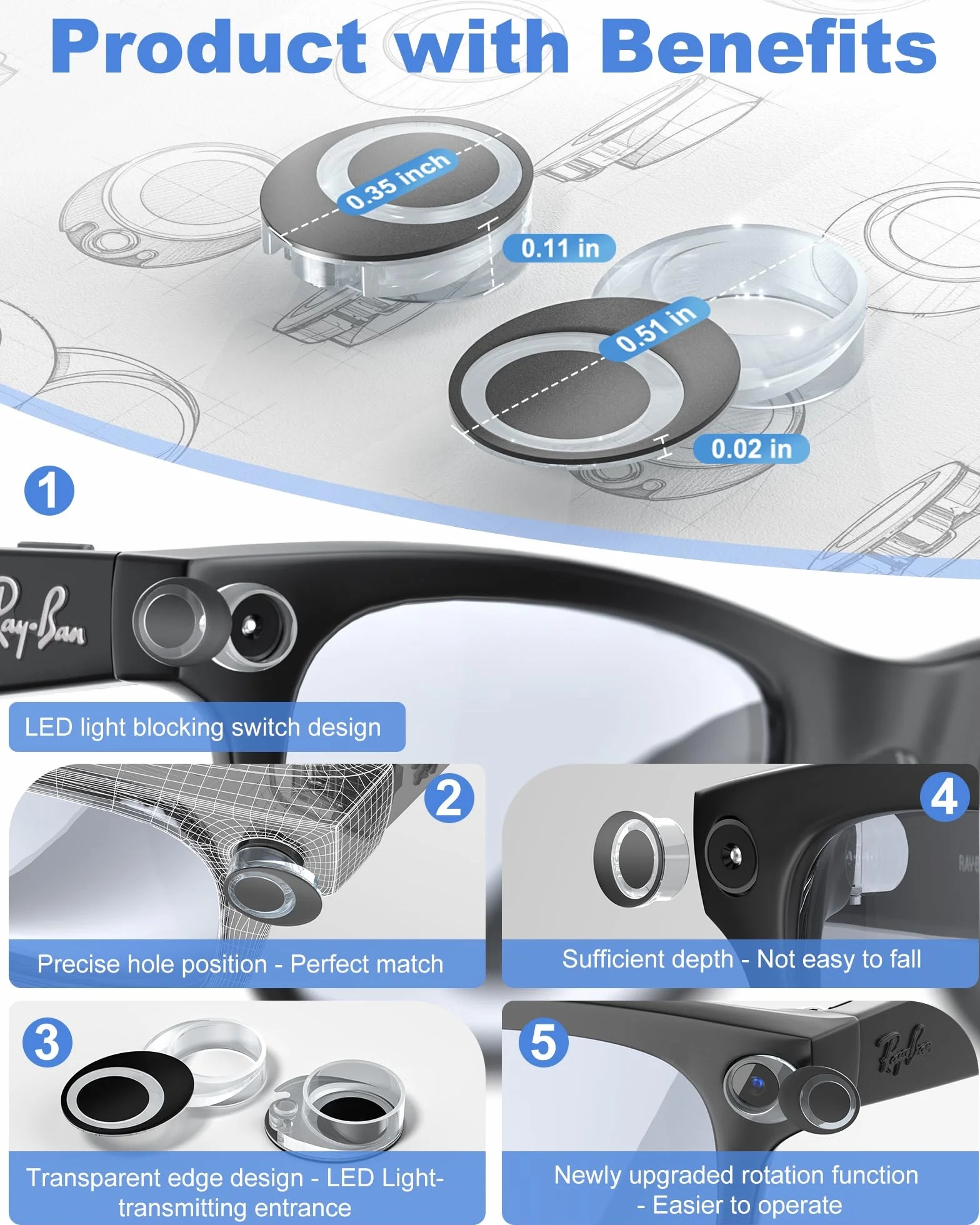 Rotating LED Light Blocker Cover for Meta Glasses