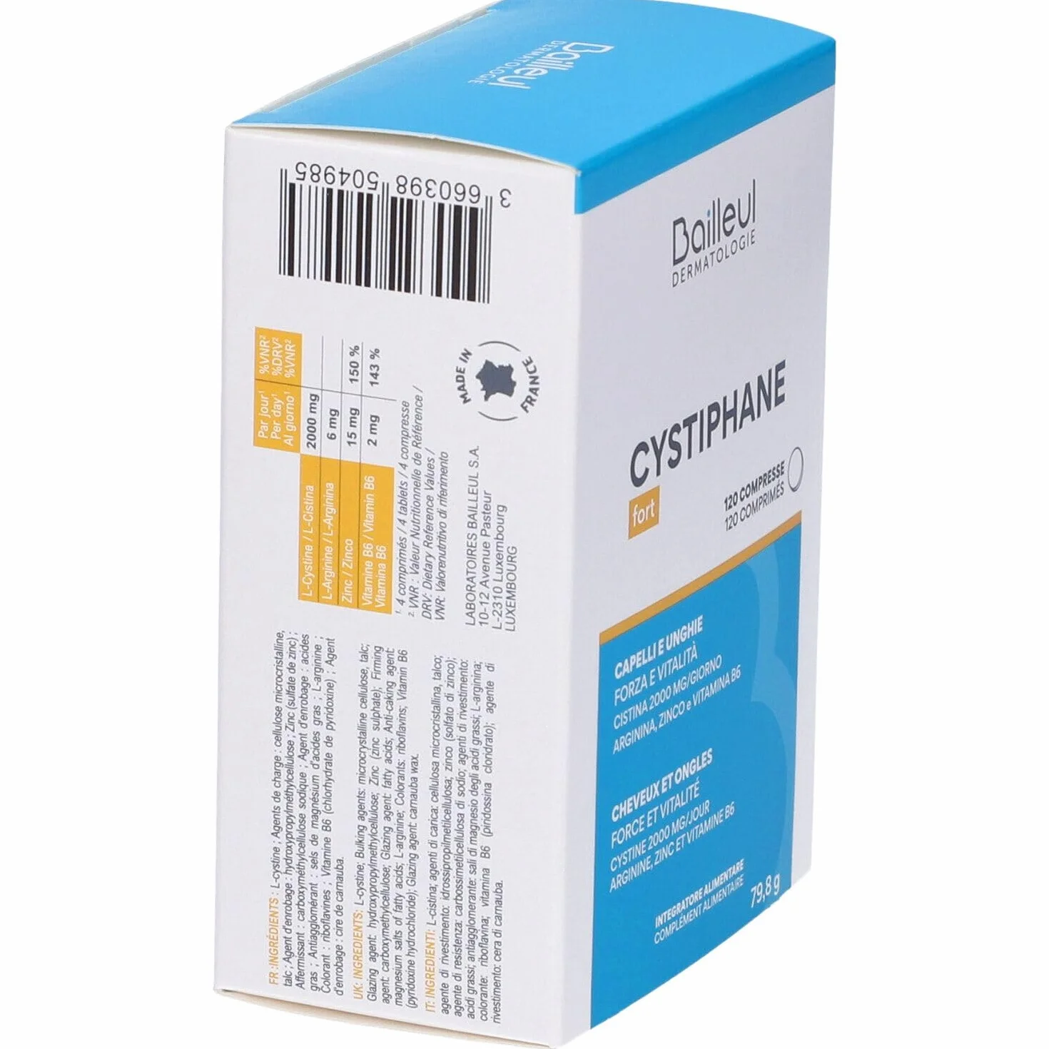 Cystiphane 120 Compresse Integratore Capelli e Unghie con Amminoacidi Vitamina B6 Zinco