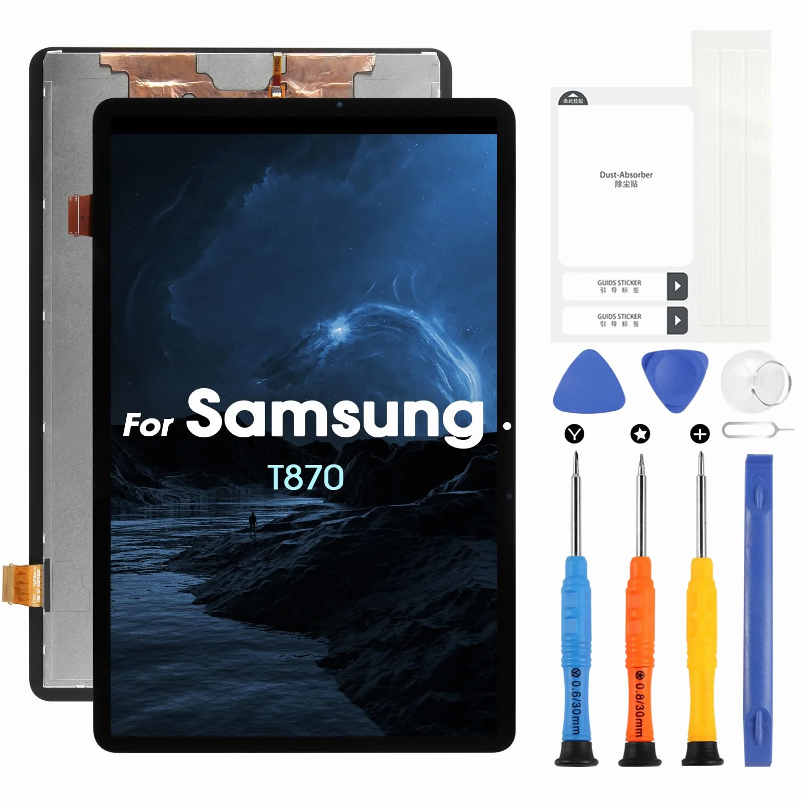 Schermo LCD per Galaxy Tab S7 LCD Display per Samsung Tab S7 SM-T870 SM-T875 SM-T876B 11 Pollici Schermo di Ricambio Digitizer Touchscreen Assembly con Kit Riparazione (Nero, Senza Impronte)