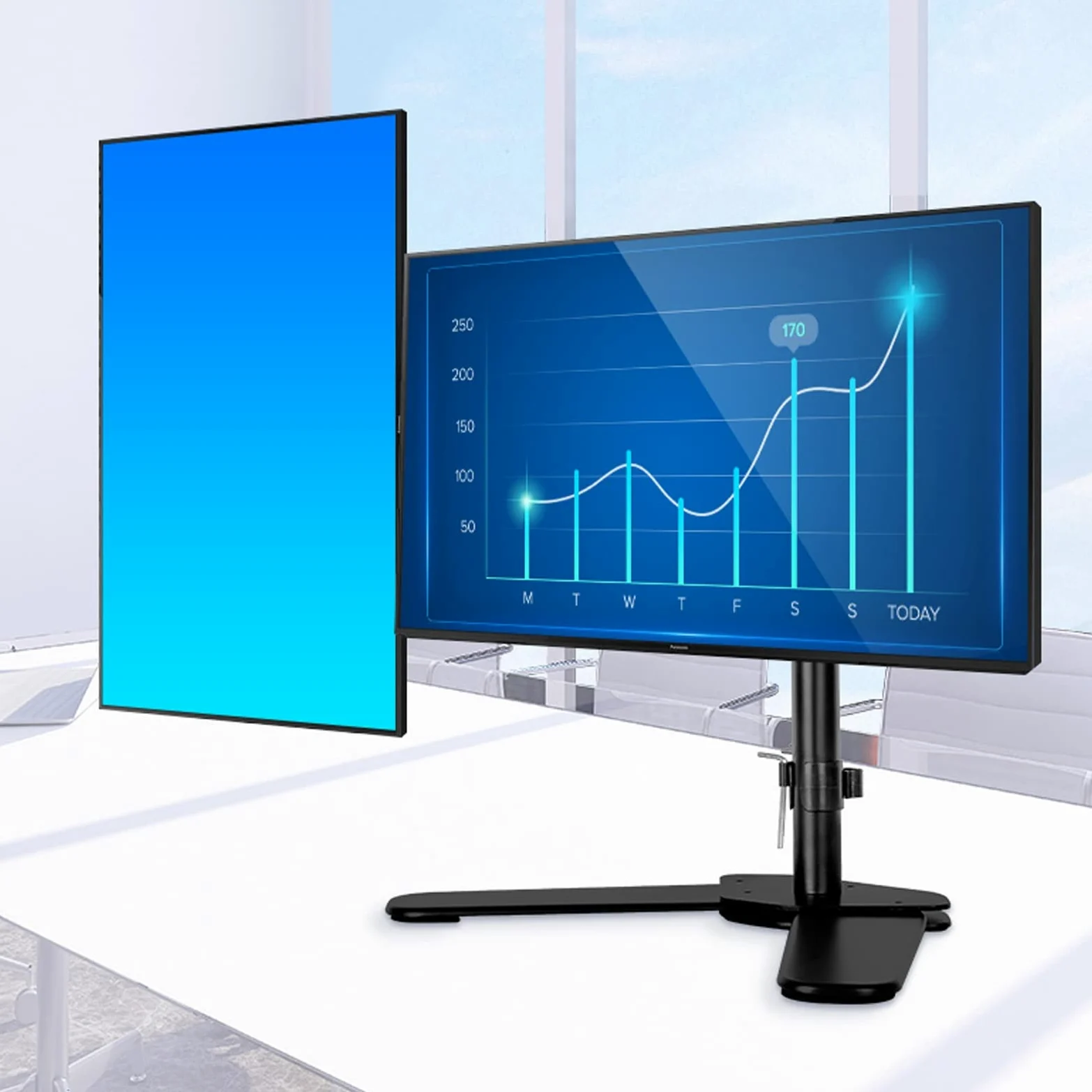 Supporto Doppio per Monitor, Compatibile con 2 Monitor da 10 A 27 Pollici, Altezza Regolabile, Girevole, Inclinabile, Ruotabile, Portata Massima 10 Kg/22 Libbre.