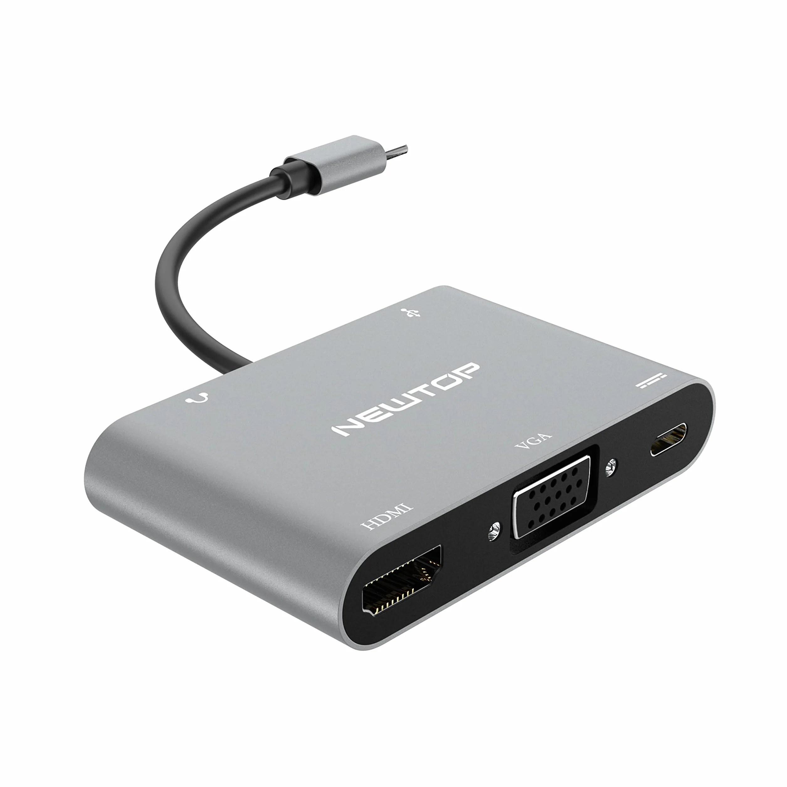 N NEWTOP AD28 Adattatore Hub Multiporta Type-C 5in1 VGA HDMI 4K USB PD 67W USB C 3.0 Jack 3.5mm per Laptop
