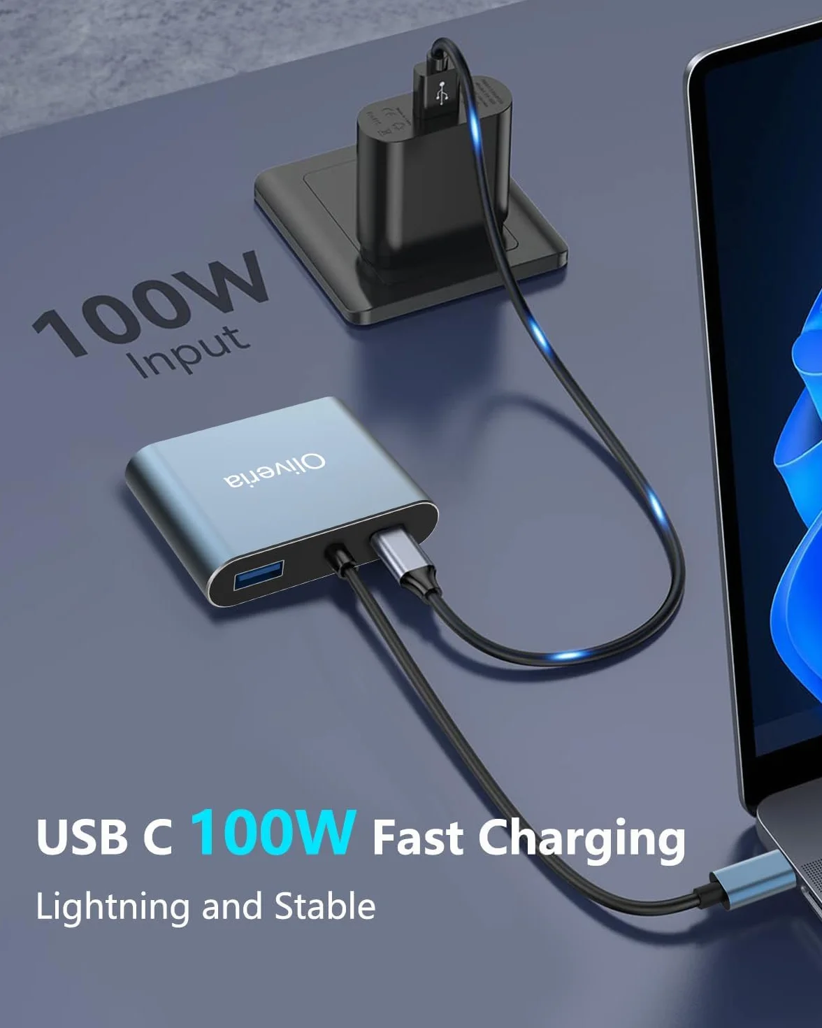 Oliveria Adattatore Multiporta USB C 4 in 1 4K@30Hz HDMI VGA Thunderbolt 3 PD 100W USB 3.0 per MacBook