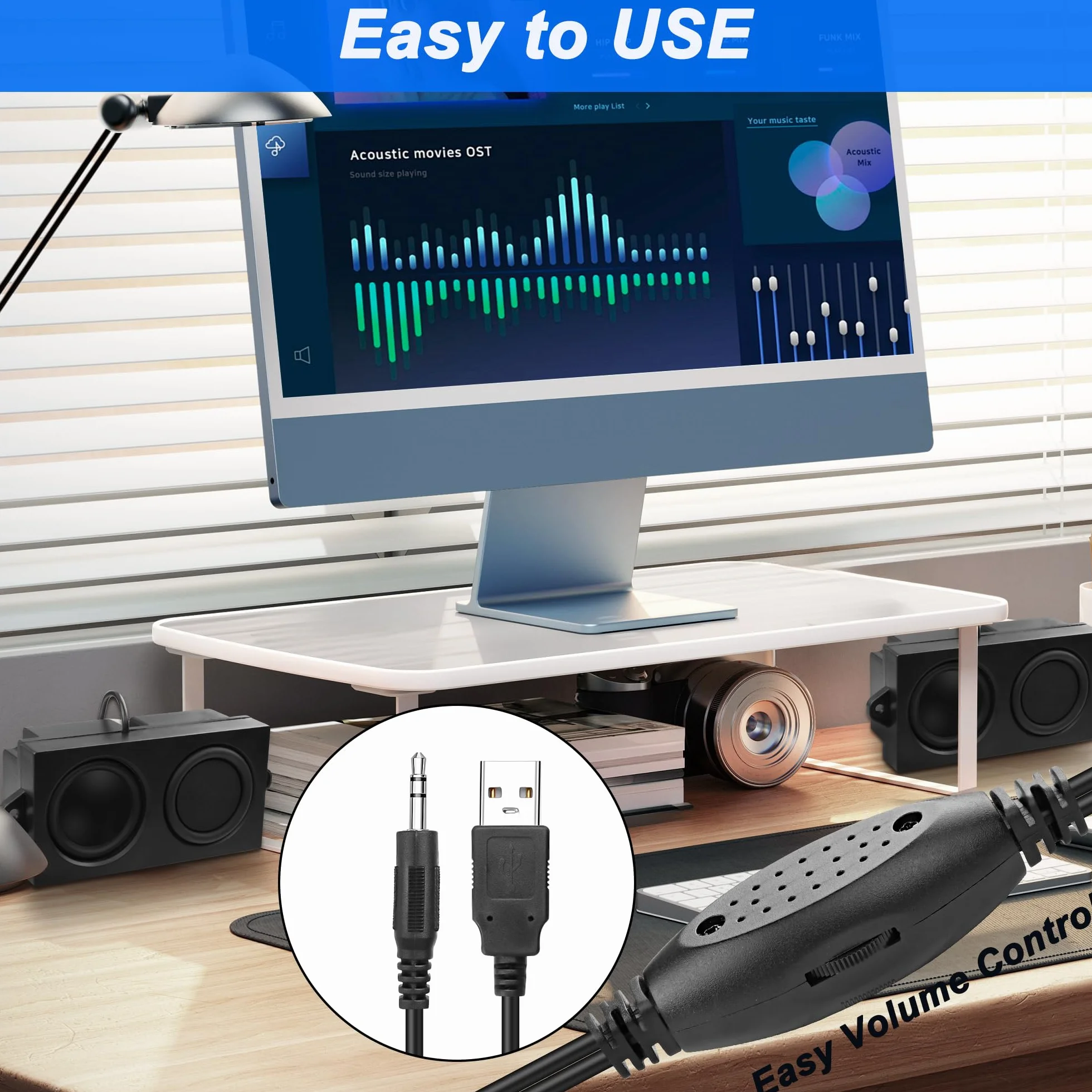 MEIRIYFA Mini Altoparlante USB PC con Controllo Volume 3.5mm AUX Jack Stereo per Desktop Tablet Telefono Nero 1.2M