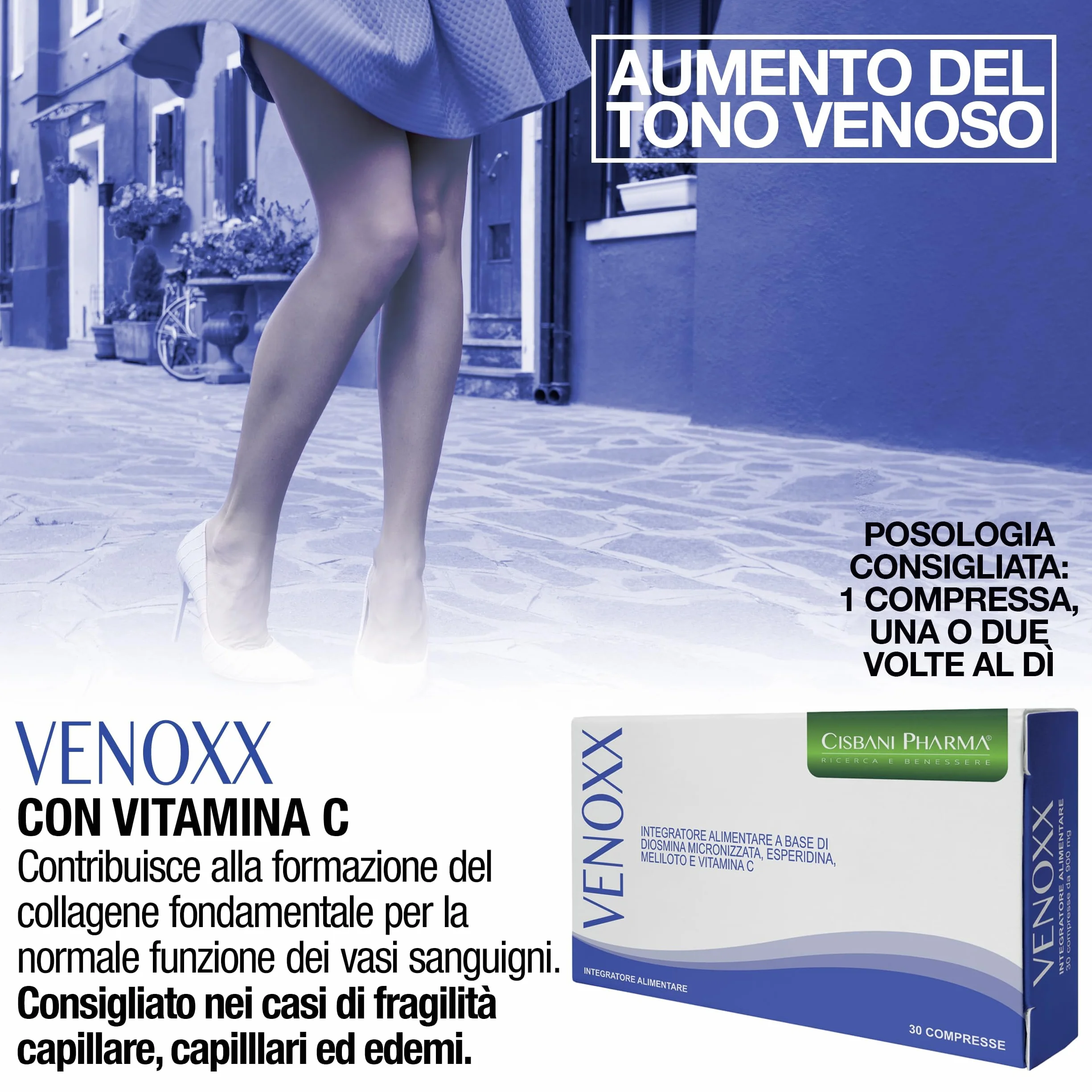 CISBANI PHARMA Venoxx Integratore Diosmina Esperidina Meliloto Circolazione Venosa Vitamina C 30 Compresse