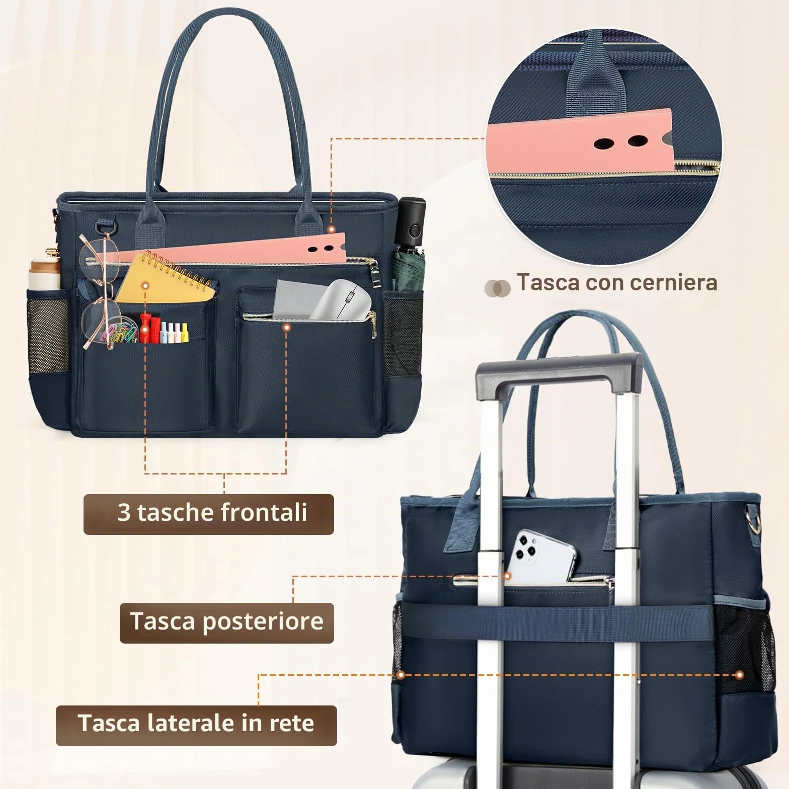 RAINSMORE Borsa Lavoro Donna per Insegnante Infermiera Grande Borsa Porta PC Università con Tasca Isolata per Ufficio Università Scuola