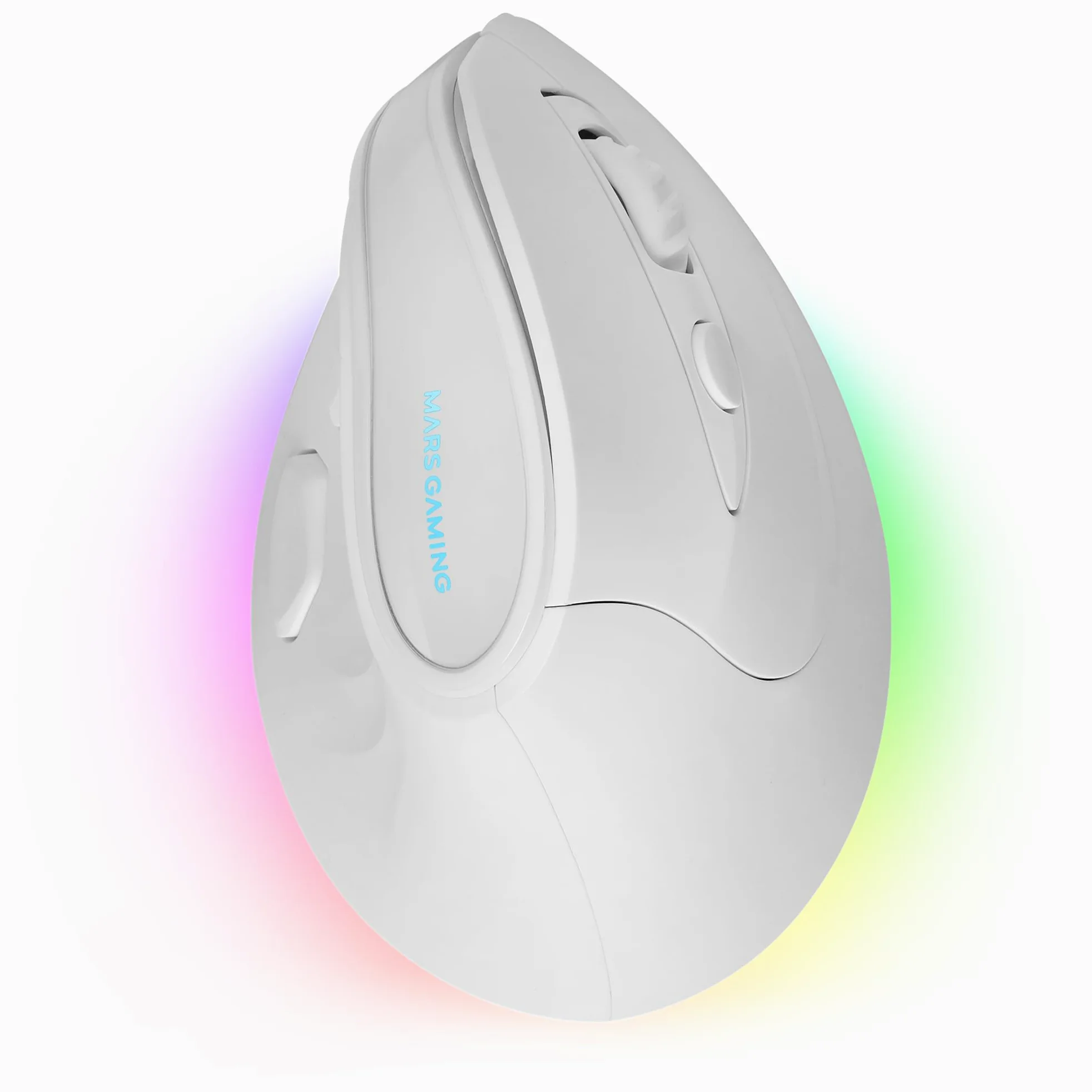 Mars Gaming MM-SK, Mouse Gaming Wireless Verticale, Design Ergonomico, Illuminazione RGB Chroma, Sensore Ottico Pixart 8400DPI, Switch Meccanici Huano, 9 Pulsanti Programmabili, Mouse Tri-Mode, Bianco