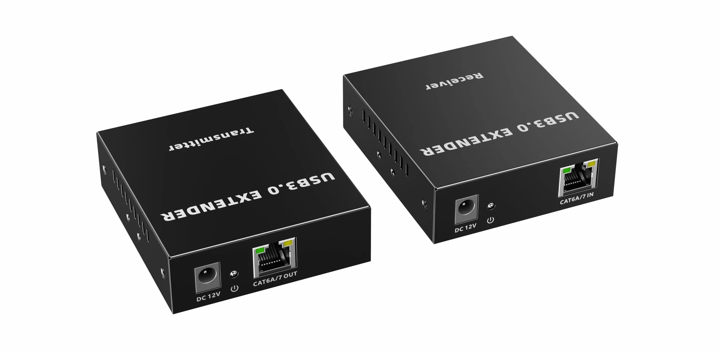 PremiumCord Extender USB 3.0 A 4 Porte Su Cat5E/Cat6/Cat6A Fino A 100 m, 5 Gbps, RJ45, Ethernet, Custodia In Metallo, Nero