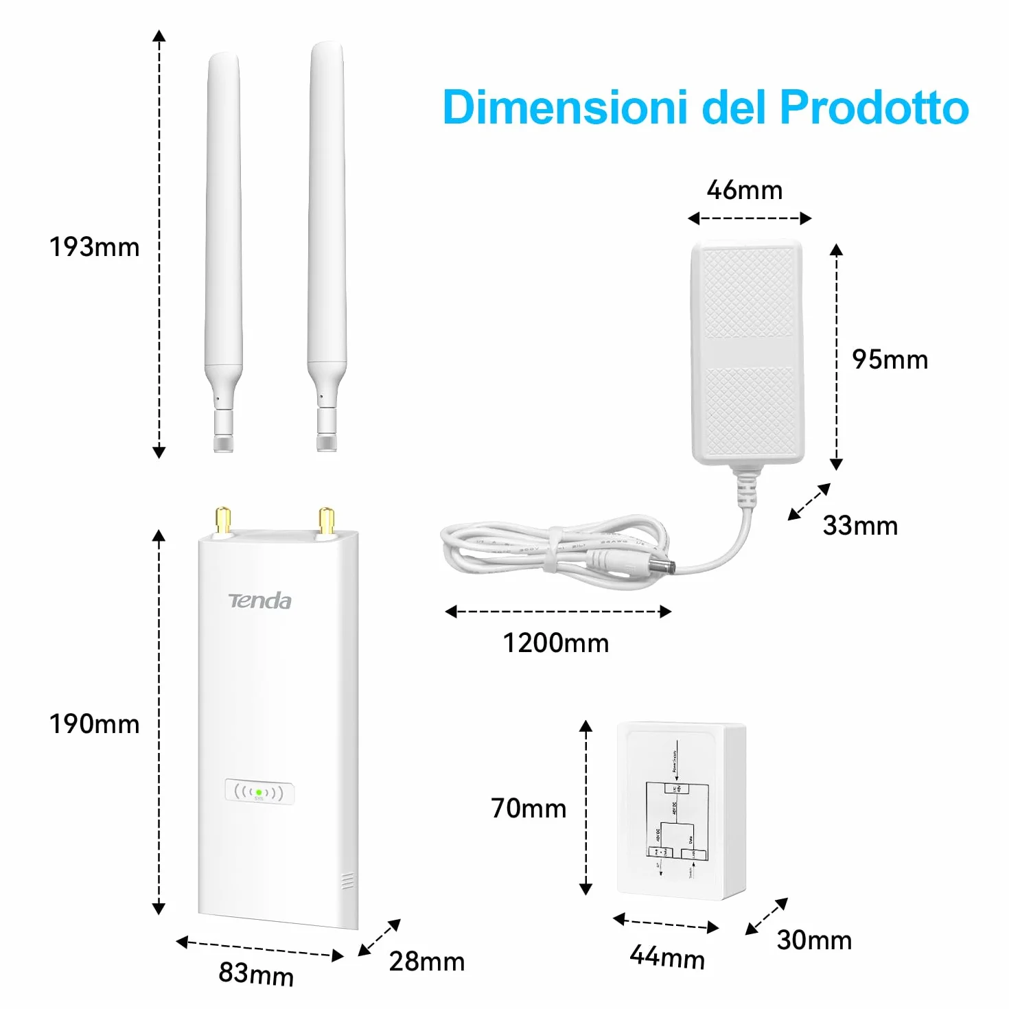Tenda Access Point WiFi 6 AX3000Mbps Esterno Dual Band, 1 Porta Gigabit Ethernet, IP65, MU-MIMO, OFDMA, Roaming Senza Interruzioni, PoE 802.3at & Passive PoE, OAP3000