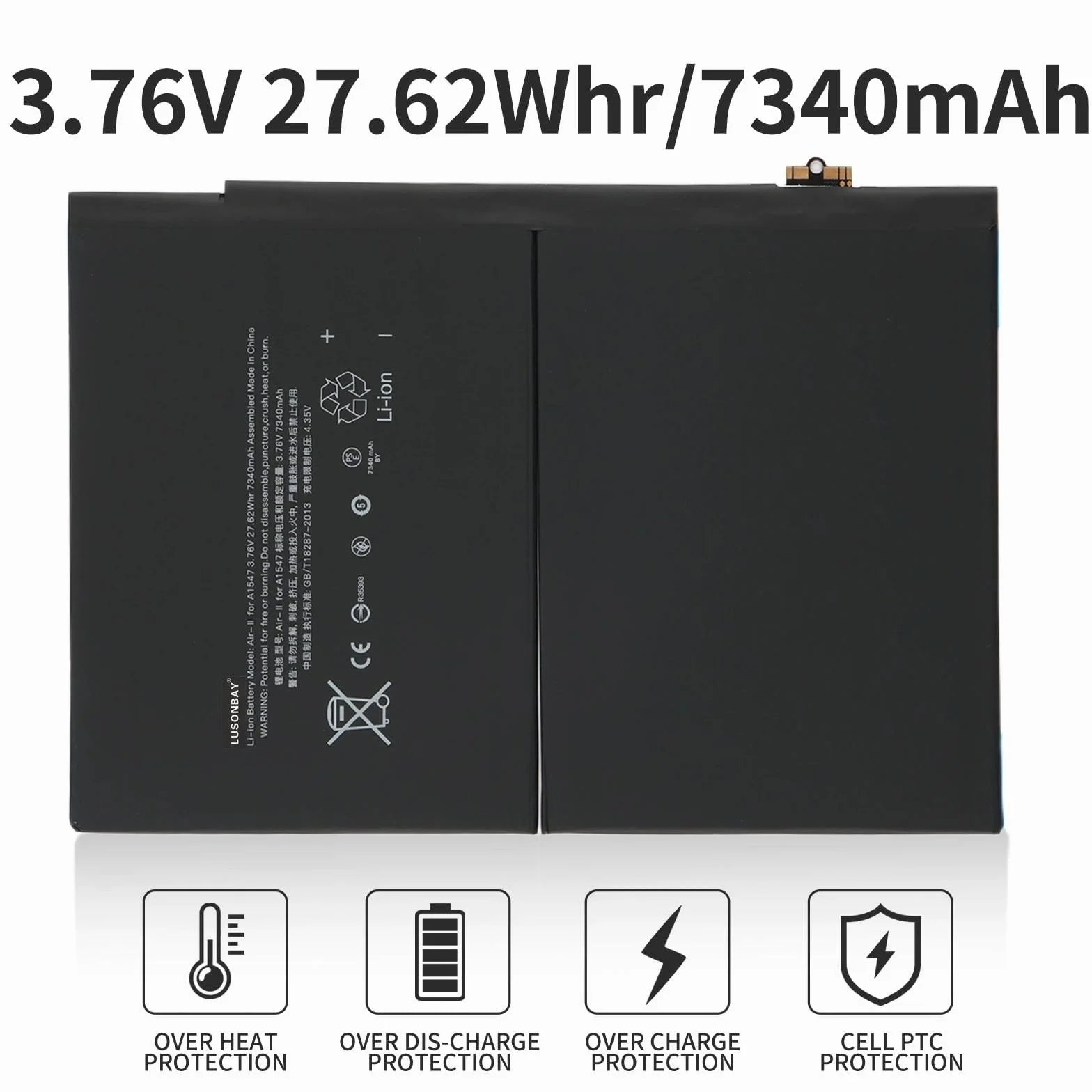A1547 Batteria di ricambio ai polimeri di litio compatibile con Apple iPad 6 iPad Air 2 iPad Air 2 WiFi A1547 A1566 A1567 MGKL2LL/A MGL12LL/A 3,76V 27,62Wh/7340mAh