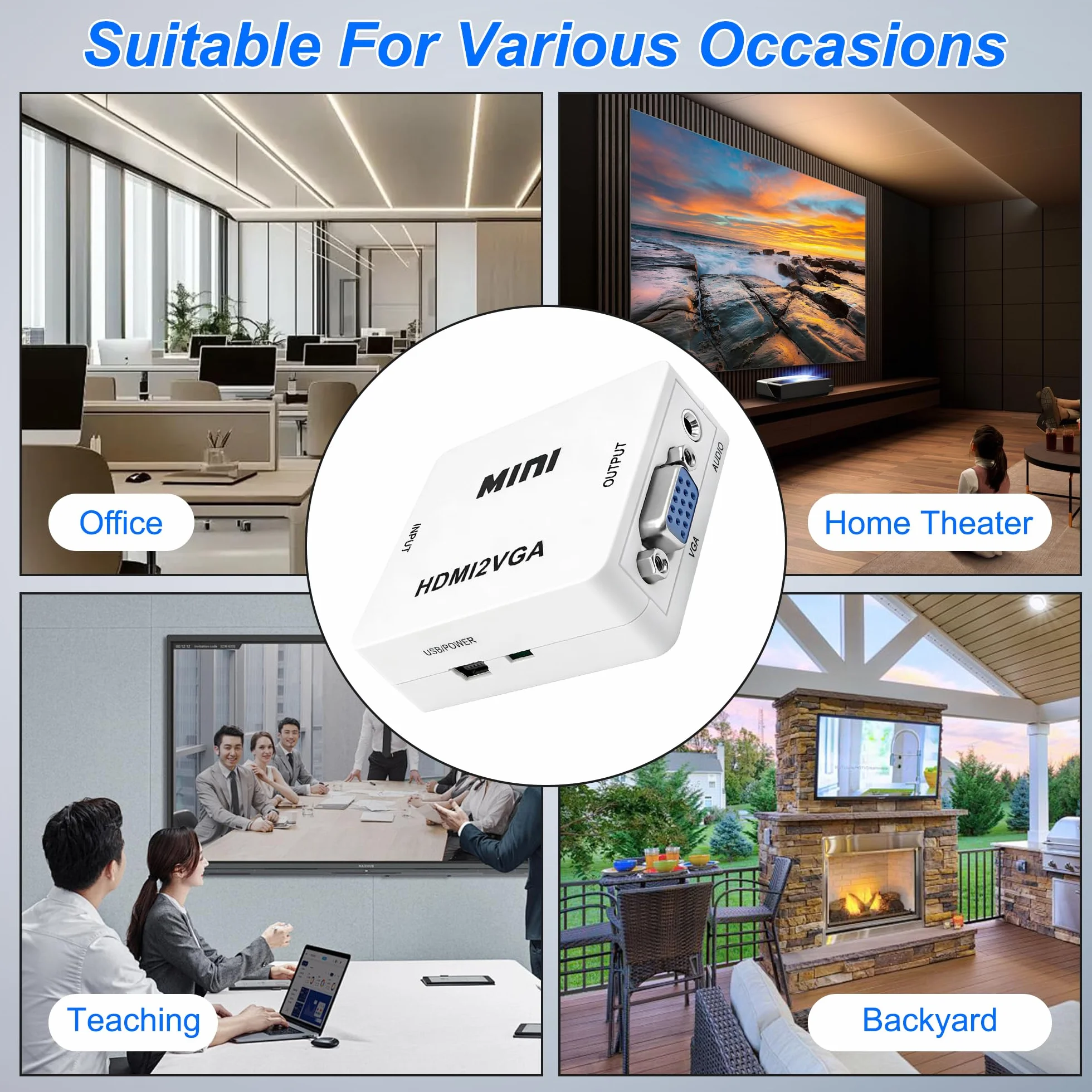 MEIRIYFA Adattatore da HDMI a VGA, adattatore Unidirectional HDMI a VGA con audio da 3,5 mm e cavo di alimentazione Mini USB per computer, desktop, laptop, PC, HDTV, monitor, proiettore e altro ancora