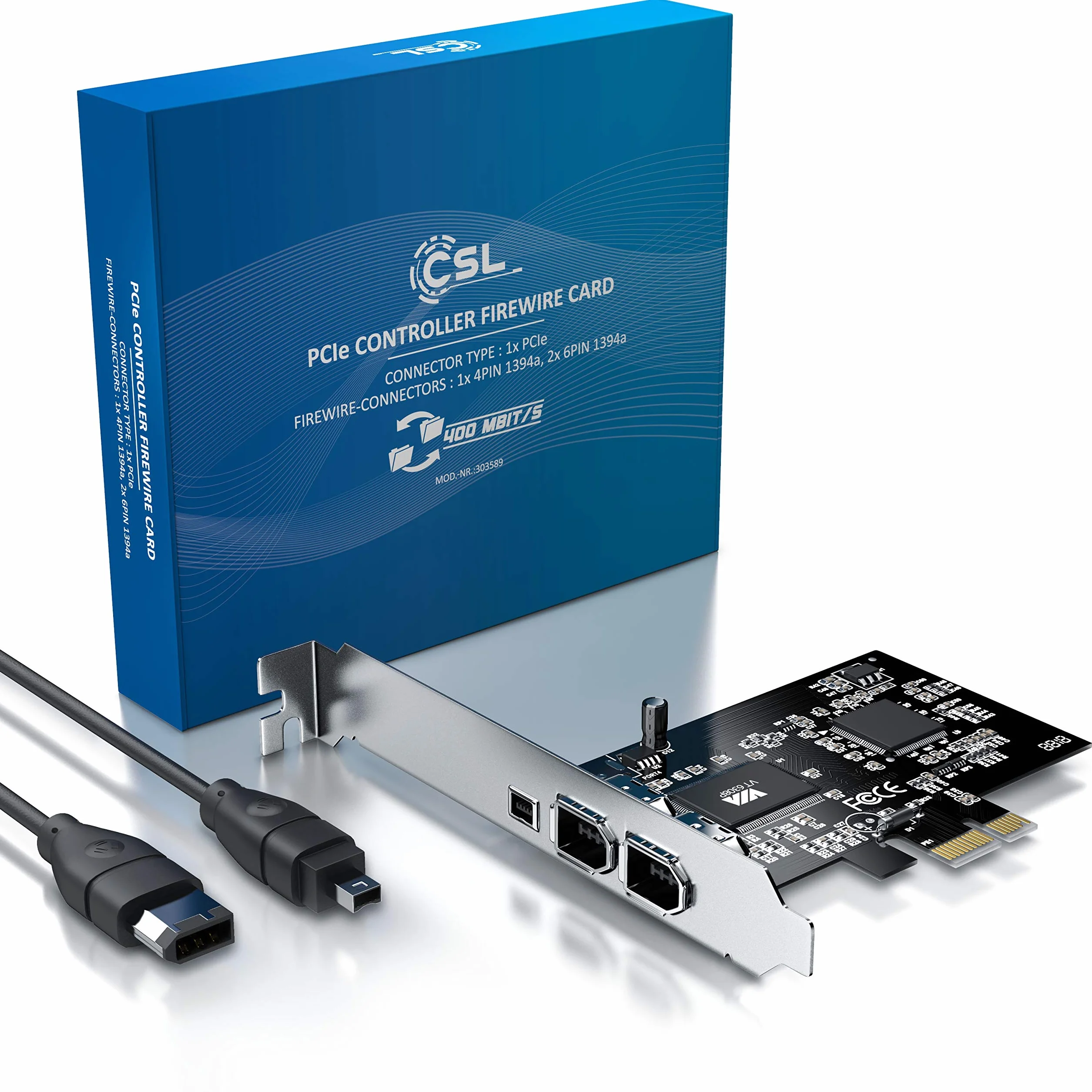 CSL - Scheda di espansione PCIe Firewire Card - PCI-E - 3 connettori - PCIe 1394a 1394a 1394b - Scheda Controller - 2 x 6 Pin e 1 x 4 Pin per PC Desktop