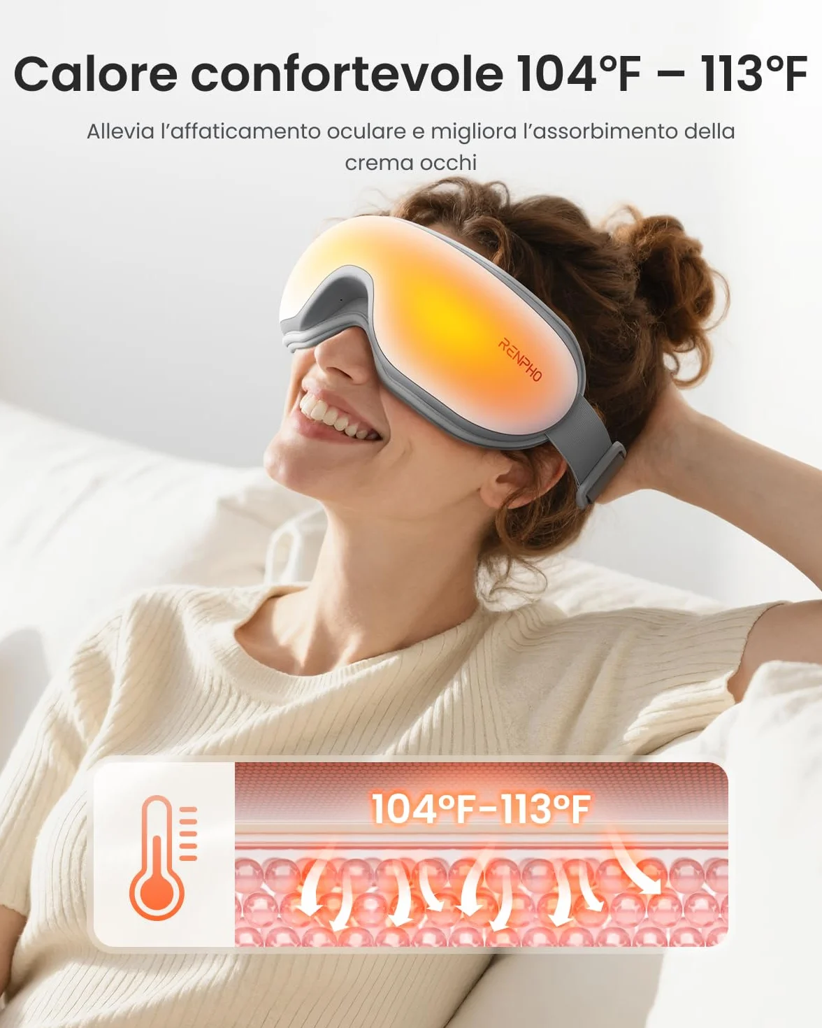 RENPHO Eyeris 1 Massaggiatore per gli occhi con riscaldamento Bluetooth Maschera occhi Relax affaticamento