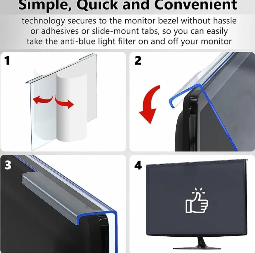 Computer Universale Filtro Anti Luce Blu,Anti Luce Blu Proteggi Schermo,Pellicola Filtrante Anti-UV per la Protezione degli Occhi per Monitor&Desktop PC,Installazione sospesa,staccabile,riutilizzabile