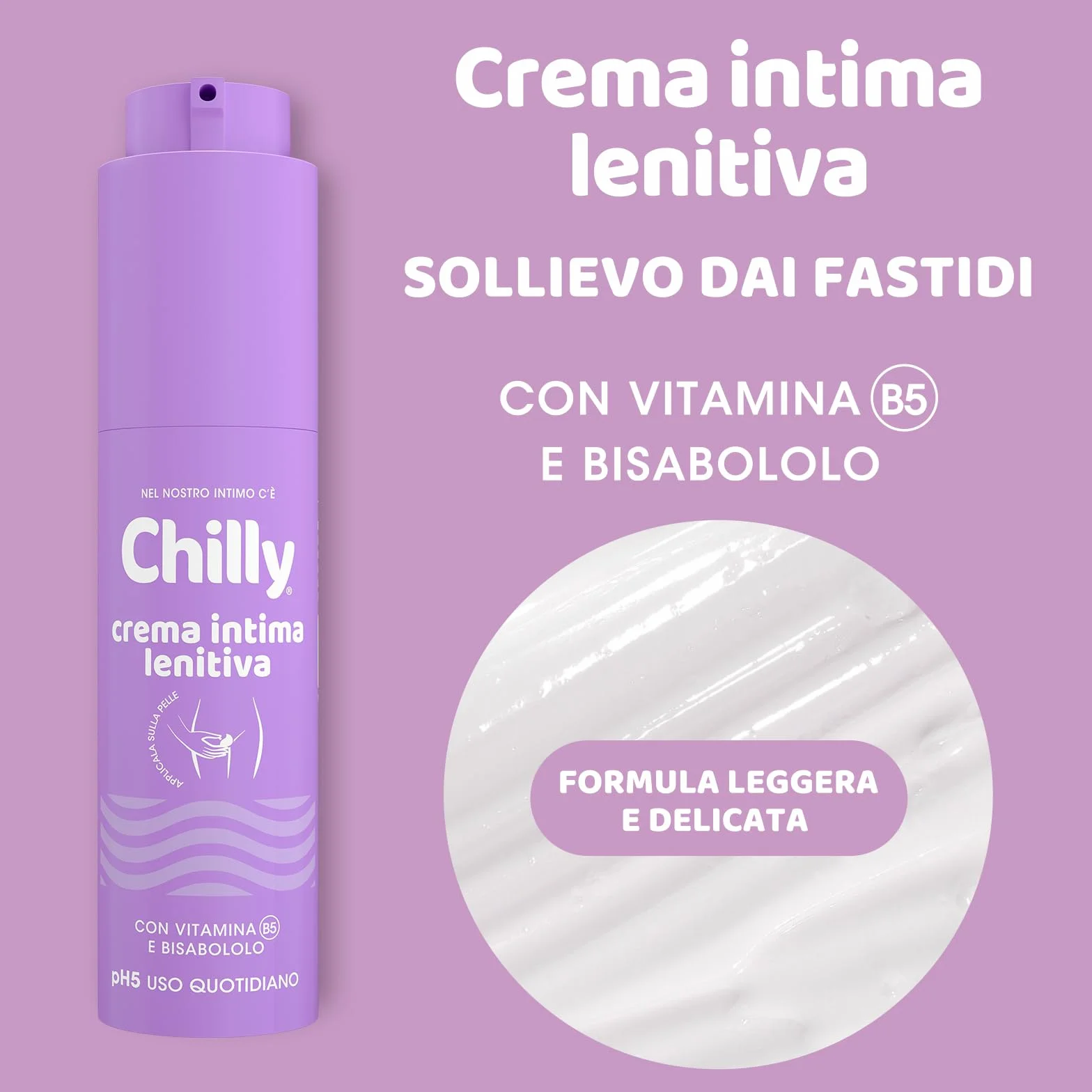Chilly Crema Intima Lenitiva 50 ml con Vitamina B5 e Bisabololo pH5 Azione Idratante e Calmante