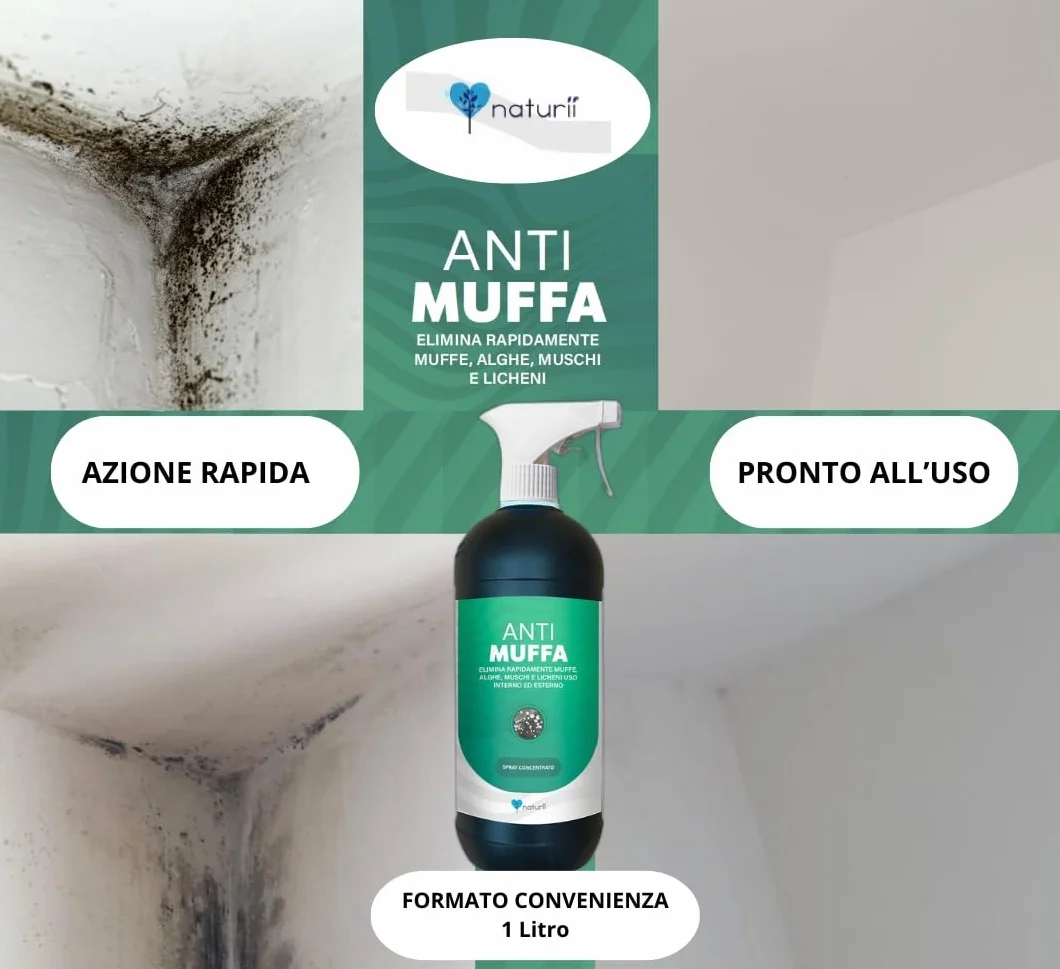 Naturìì Spray Antimuffa PROFUMATO 1L Elimina Muffe Alghe Muschi Licheni Uso Interno Esterno