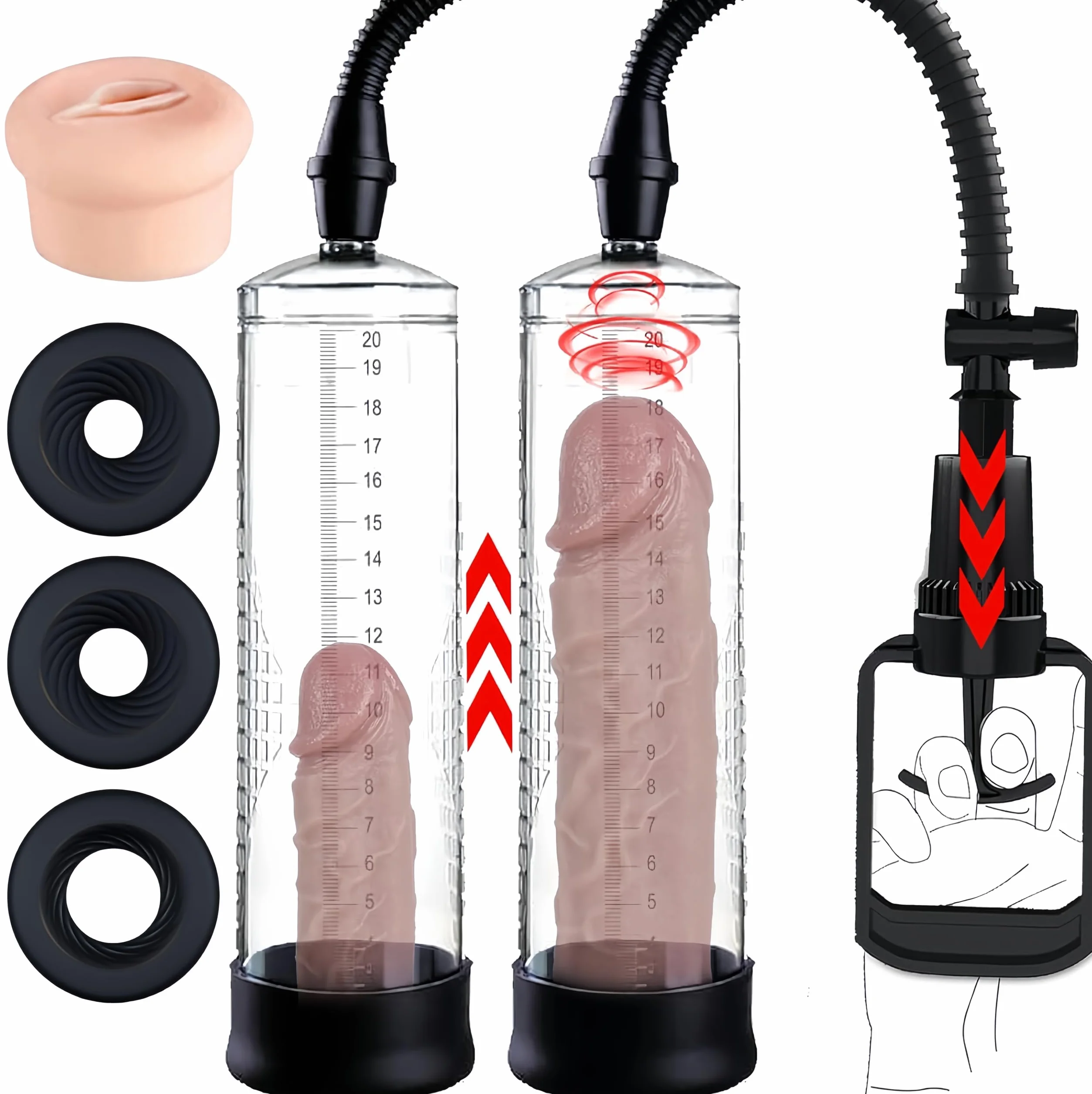 KinZon Pompa per pene, giocattolo sessuale per uomini, estensore del maschile con vagina in silicone