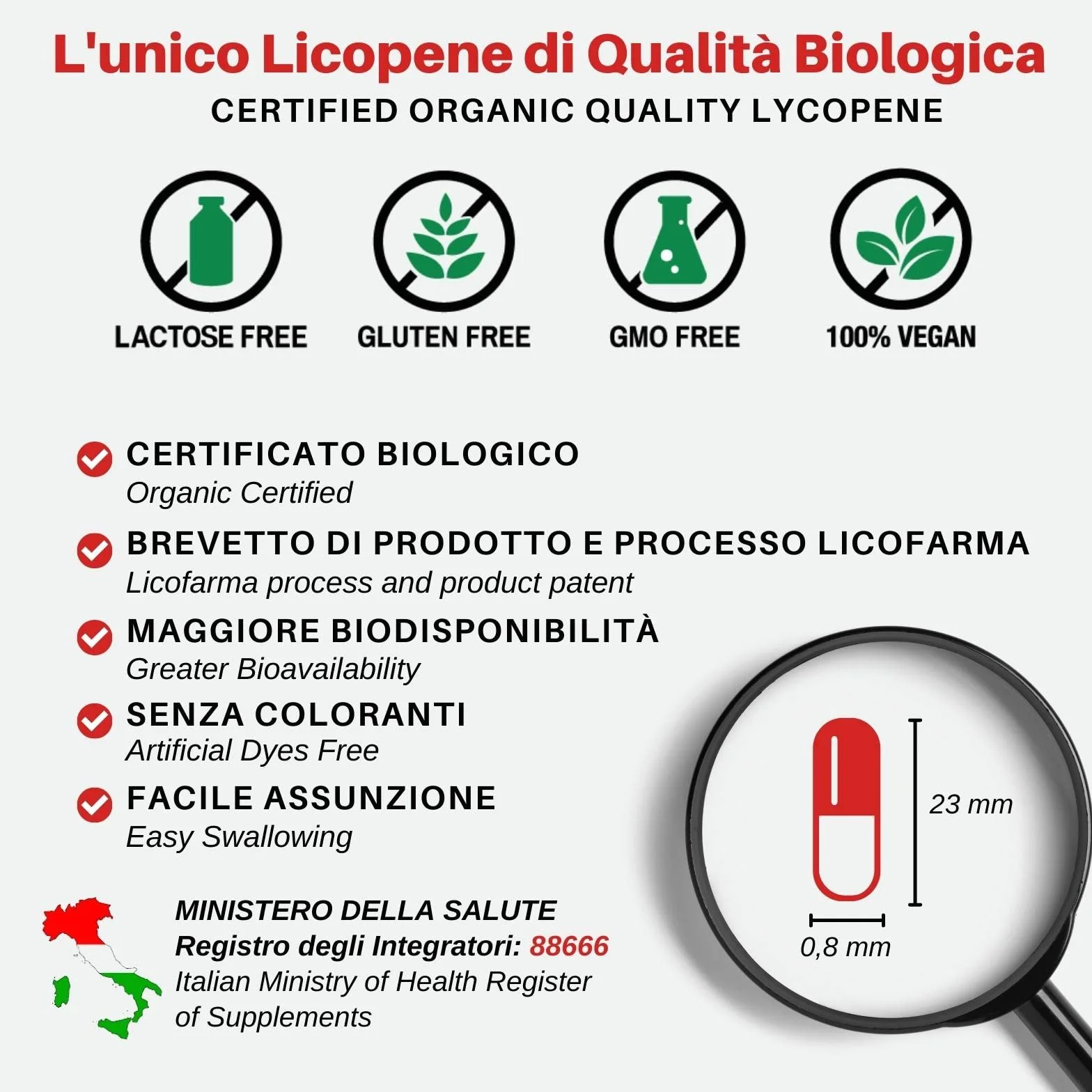 Organic Lycopene Integratore Antiossidante Licopene Certificato Biologico 90 Capsule