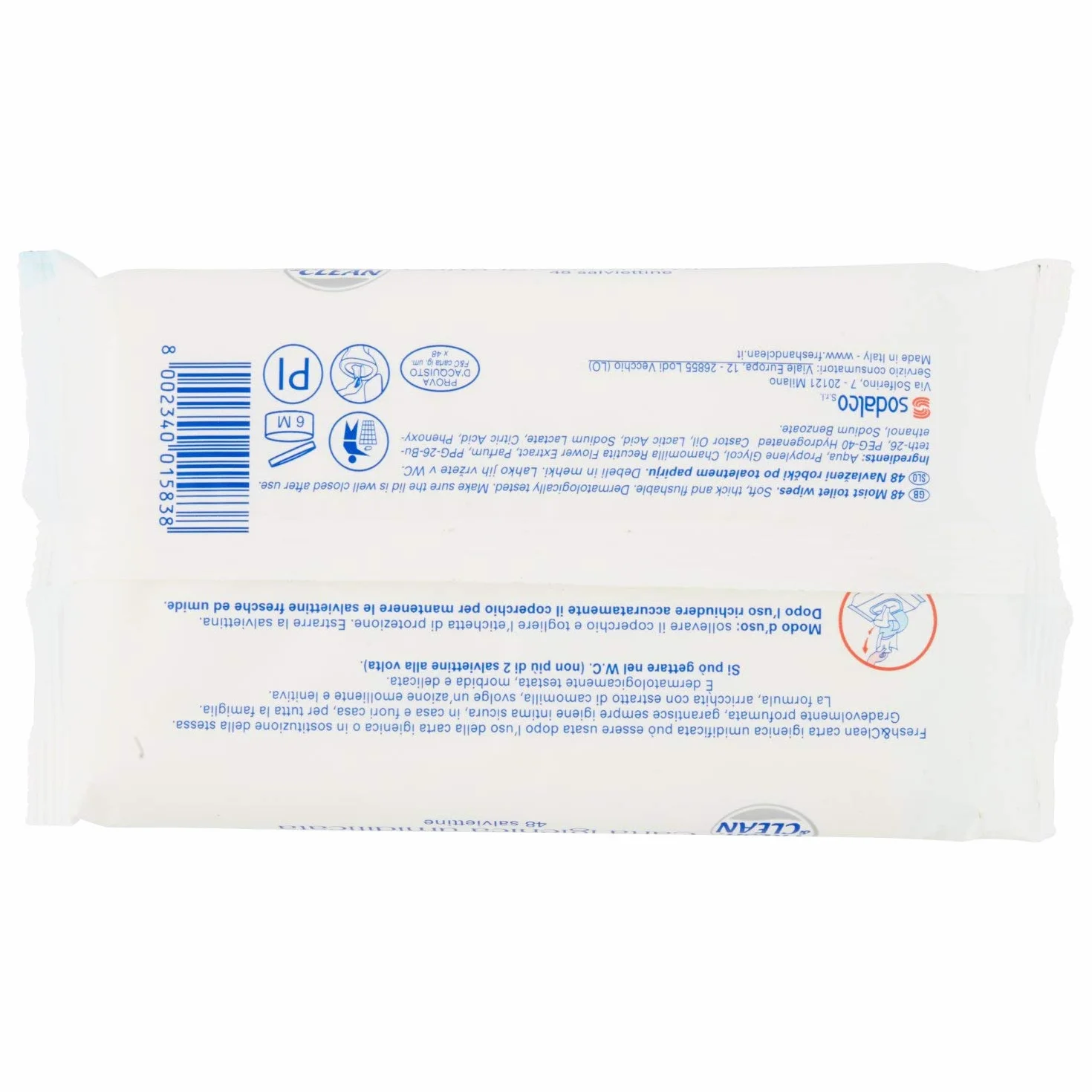 Fresh & Clean Carta Igienica Umidificata 48 pezzi Azione Emolliente Lenitiva