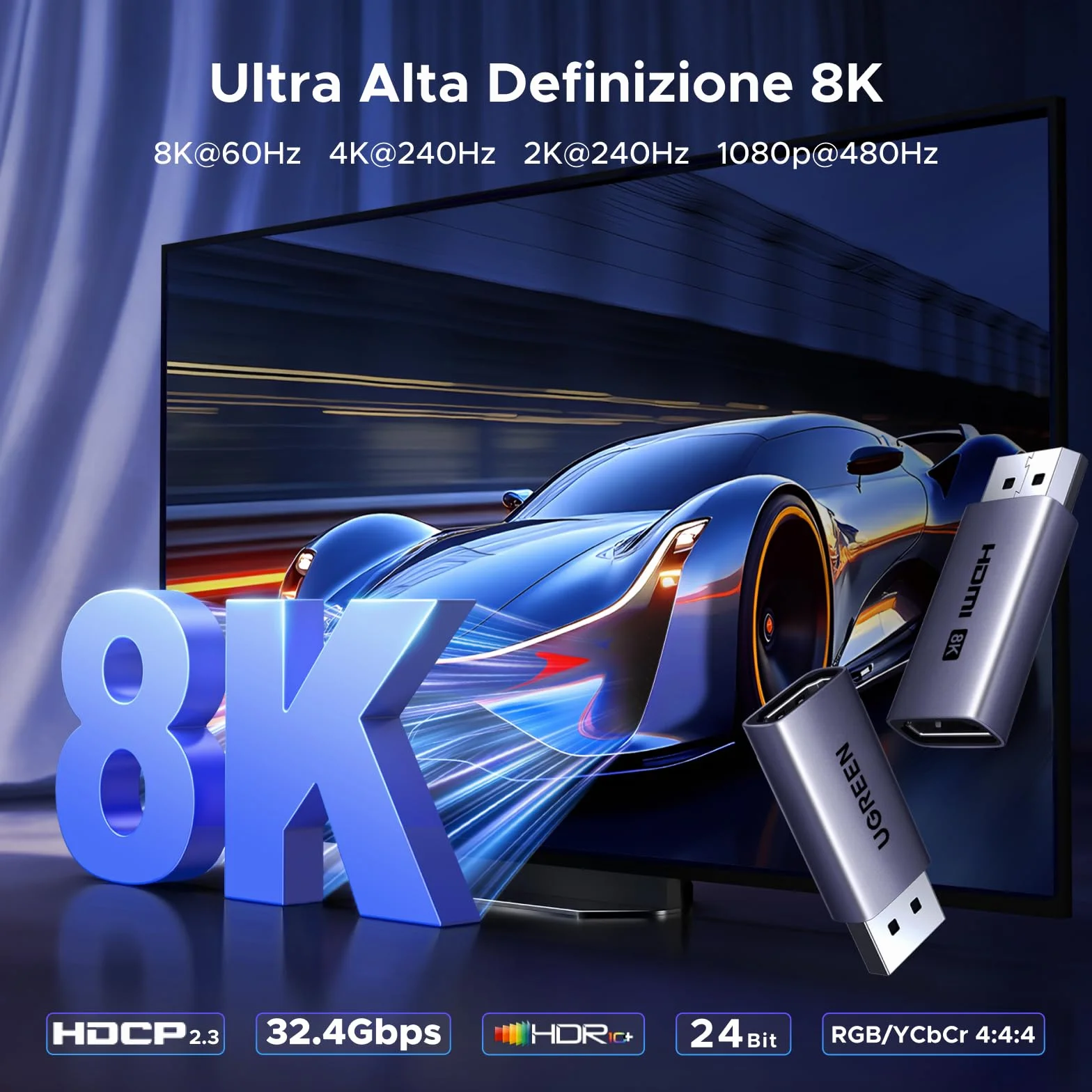 UGREEN Adattatore DisplayPort a HDMI 8K 60Hz 4K 240Hz HDR10 Convertitore DisplayPort Maschio a HDMI Femmina Unidirezionale Cassa in Alluminio Compatibile per HP DELL Laptop HDTV Projector 1 pezzi