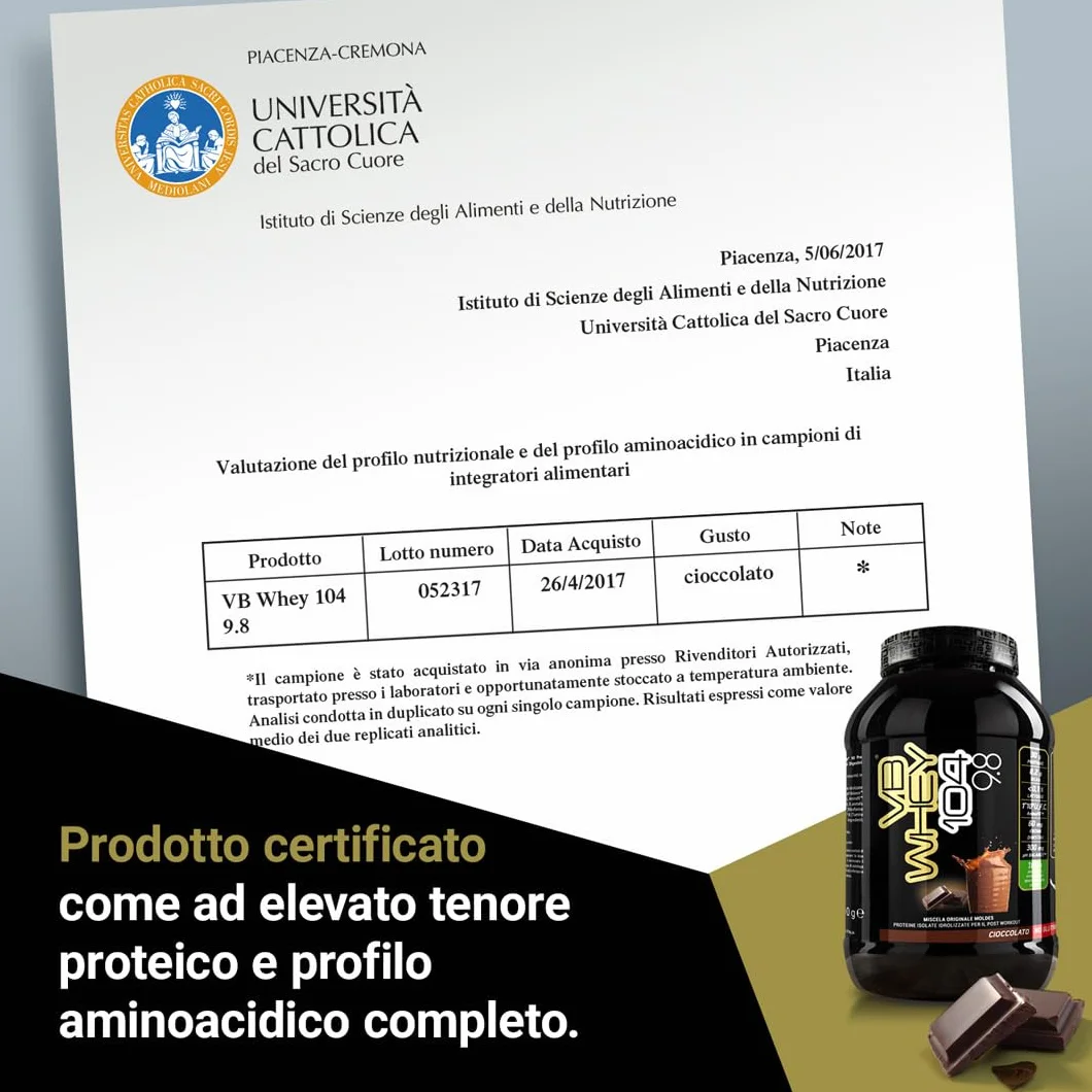 NET Integratori VB WHEY 104 9.8 Optipep 900g Cioccolato Proteine Isolate Idrolizzate EAA BCAA