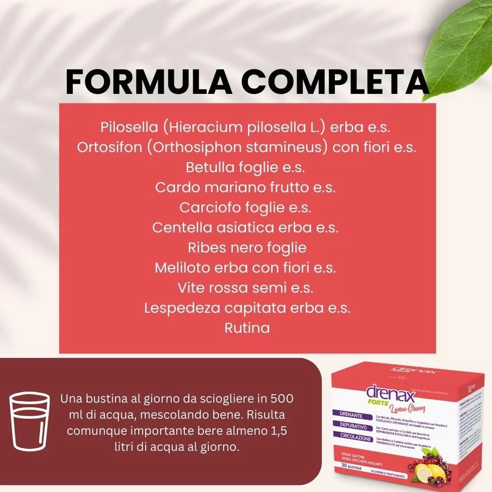 Drenax Forte Lemon Cherry Integratore 30 Bustine Drenante Depurativo