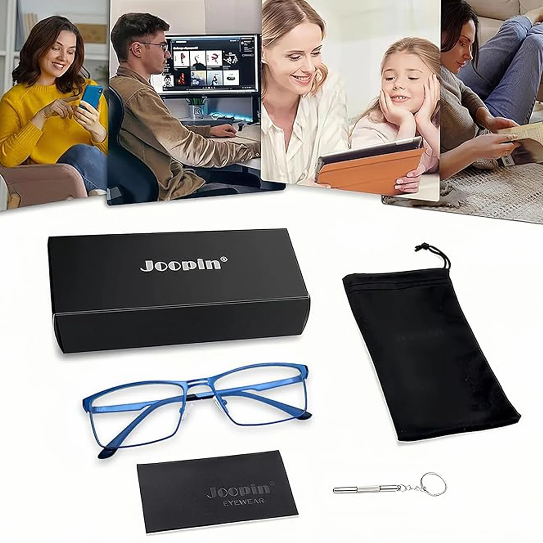 Joopin Occhiali Luce Blu da Uomo Donna Protezione UV Leggeri Lenti Trasparenti Rettangolari Montatura Metallo Filtro Luce Blu per Gaming