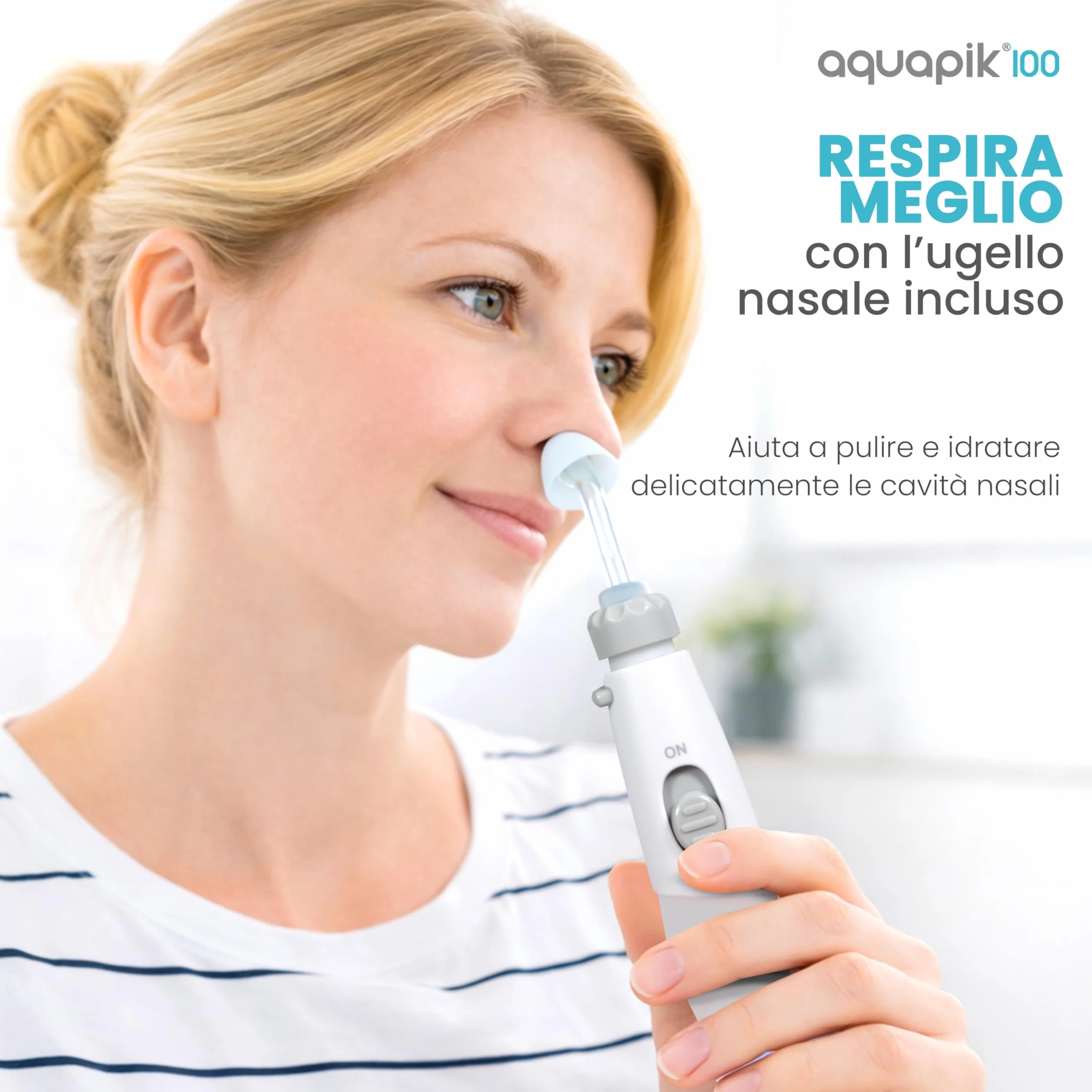 Aquapik 100 Idropulsore Dentale Professionale Irrigatore Orale 8 Ugelli Multifunzione 10 Impostazioni Pressione Serbatoio 600 ml Pulizia Interdentale Bianco