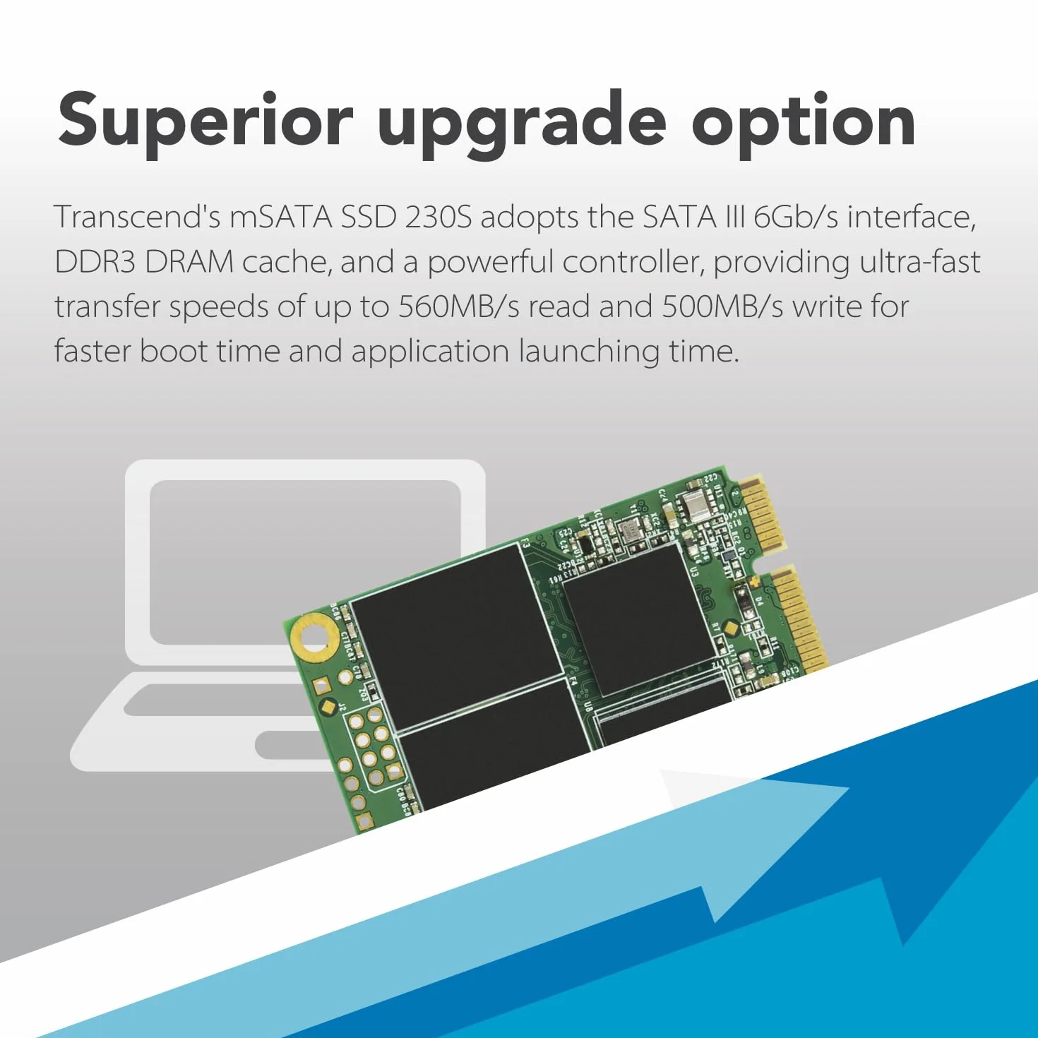Transcend SSD MSA230S mSATA SATA III 6 Gb/s da 64 GB, memoria 3D TLC NAND - TS64GMSA230S